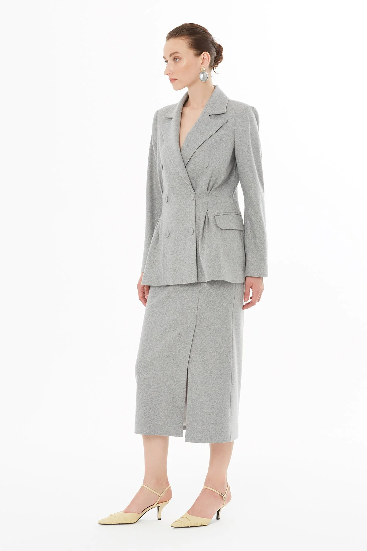 Grey Double-Breasted Button-Closure Jacket - Image 3