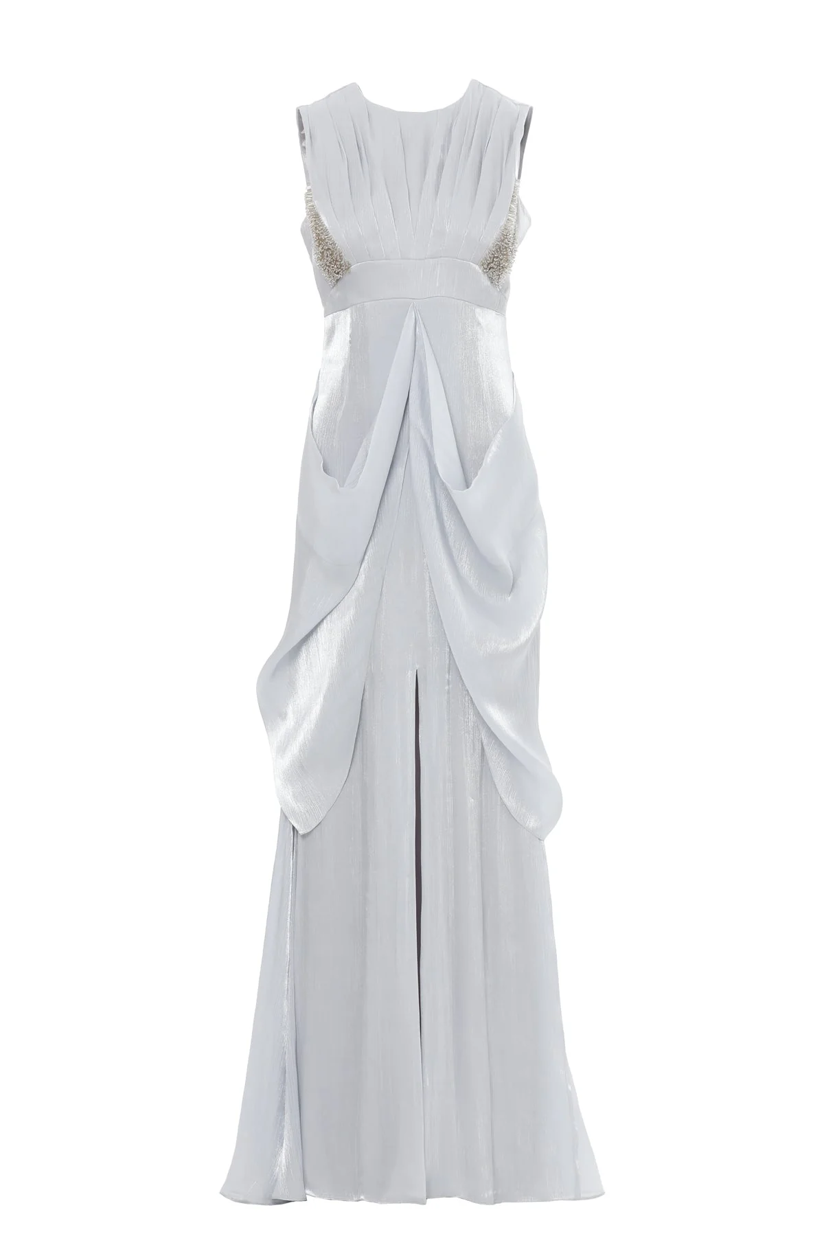 Grey Draped-Detail Maxi Dress