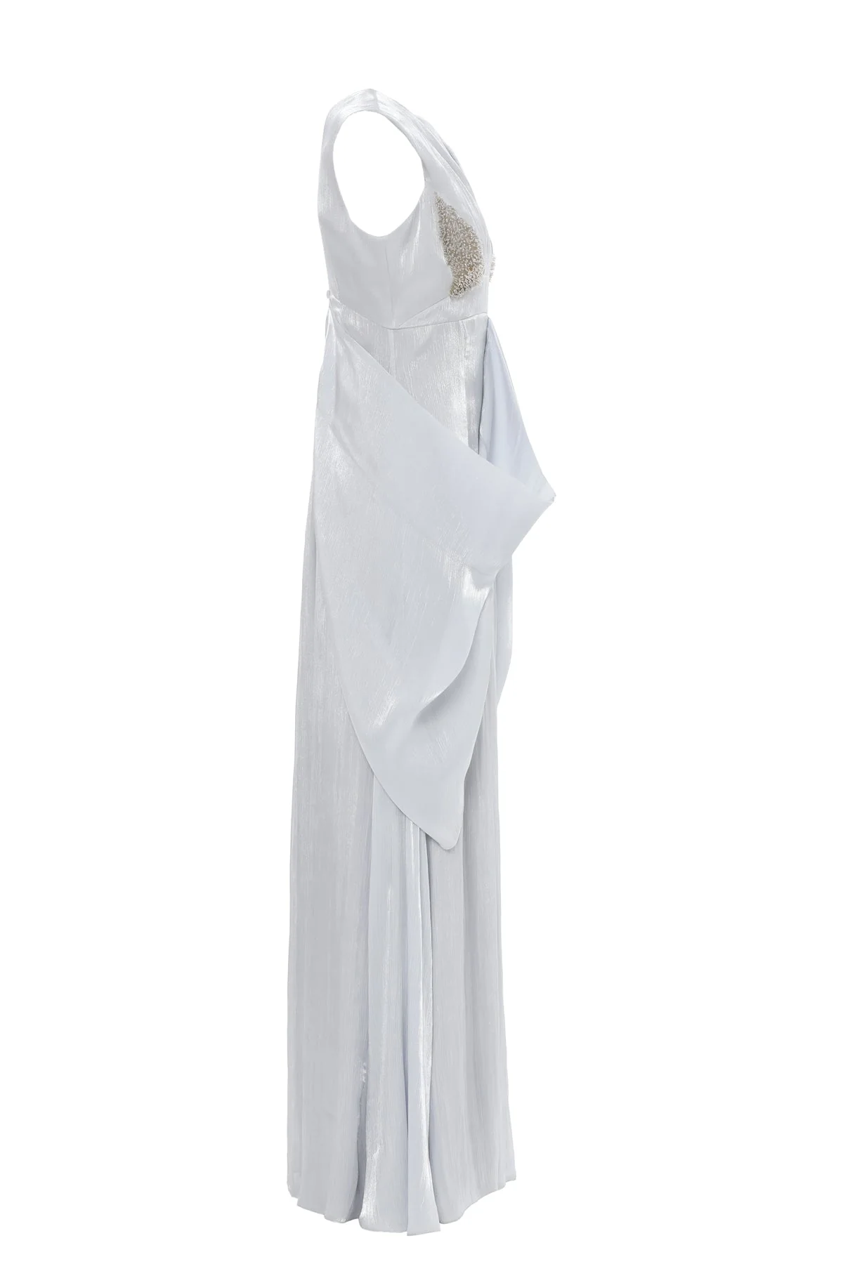 Grey Draped-Detail Maxi Dress - Image 2