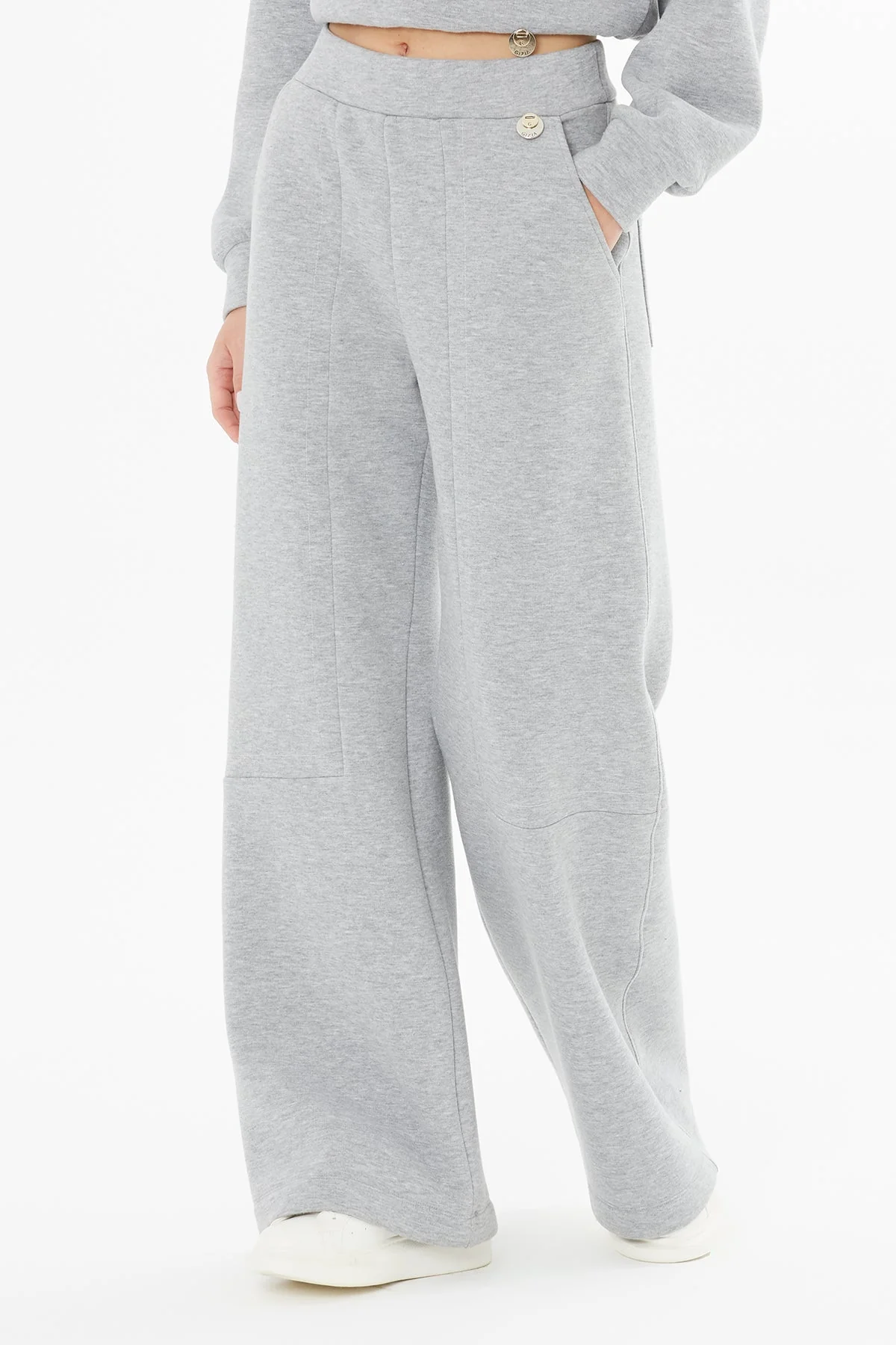 Grey Elastic-Waist Wide-Leg Sweatpants - Image 2