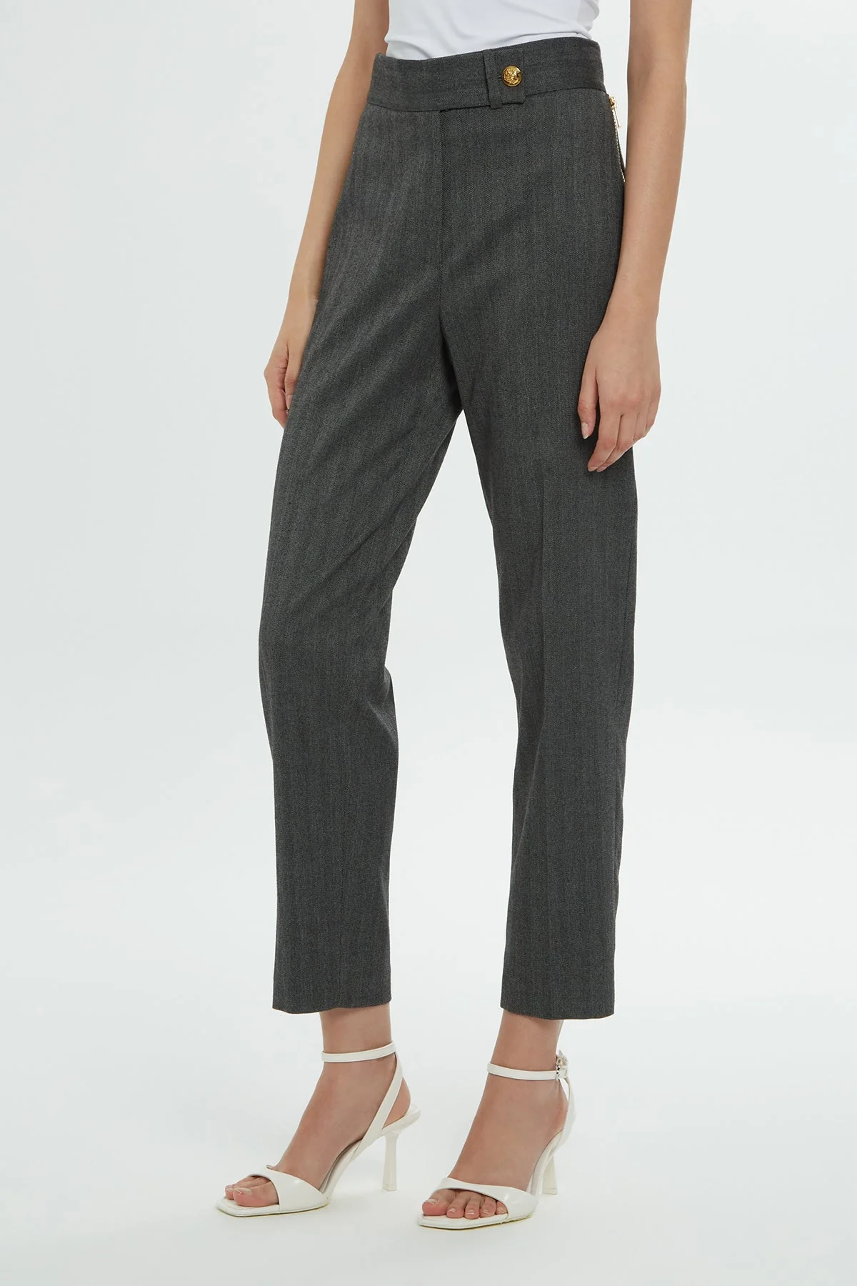 Grey Elasticated Waist Wide-Leg Trousers - Image 2