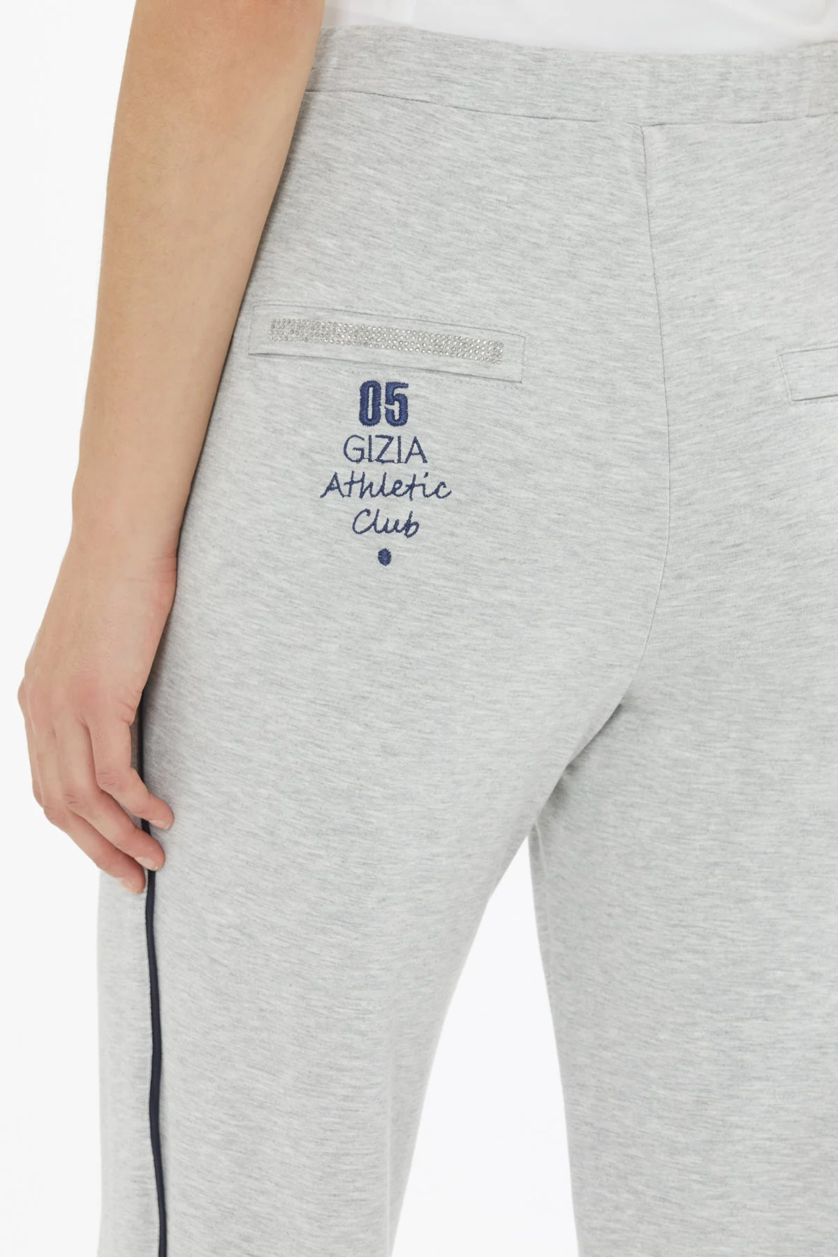 Grey Embroidered and Crystal-Embellished Sweatpants - Image 4
