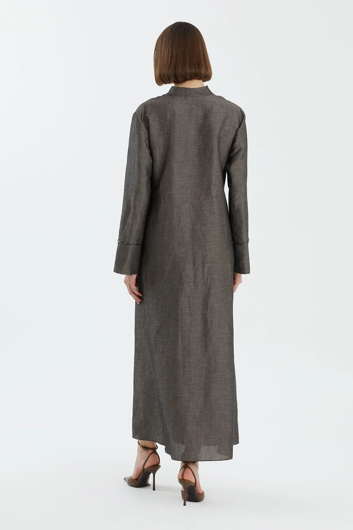 Grey Embroidered Linen Dress - Image 4
