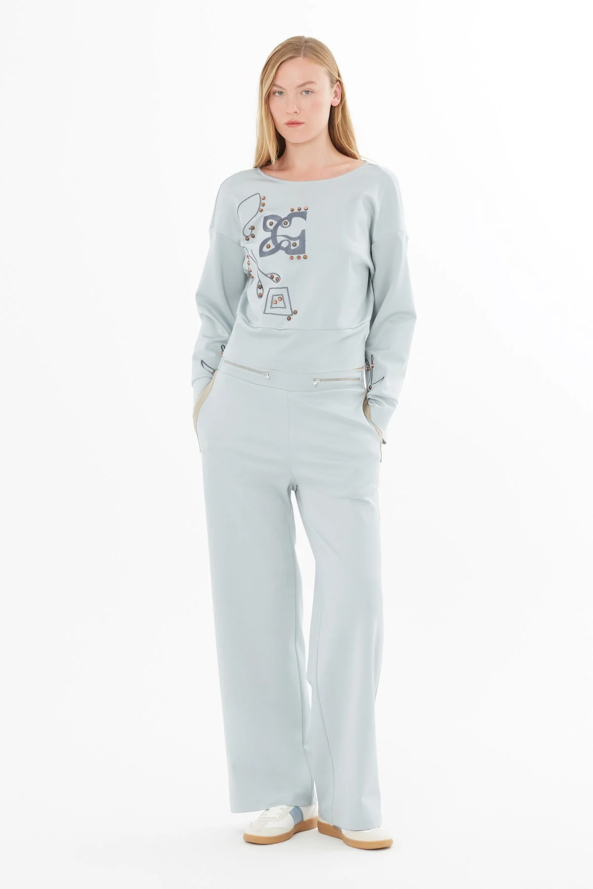 Grey Embroidered Sweatshirt