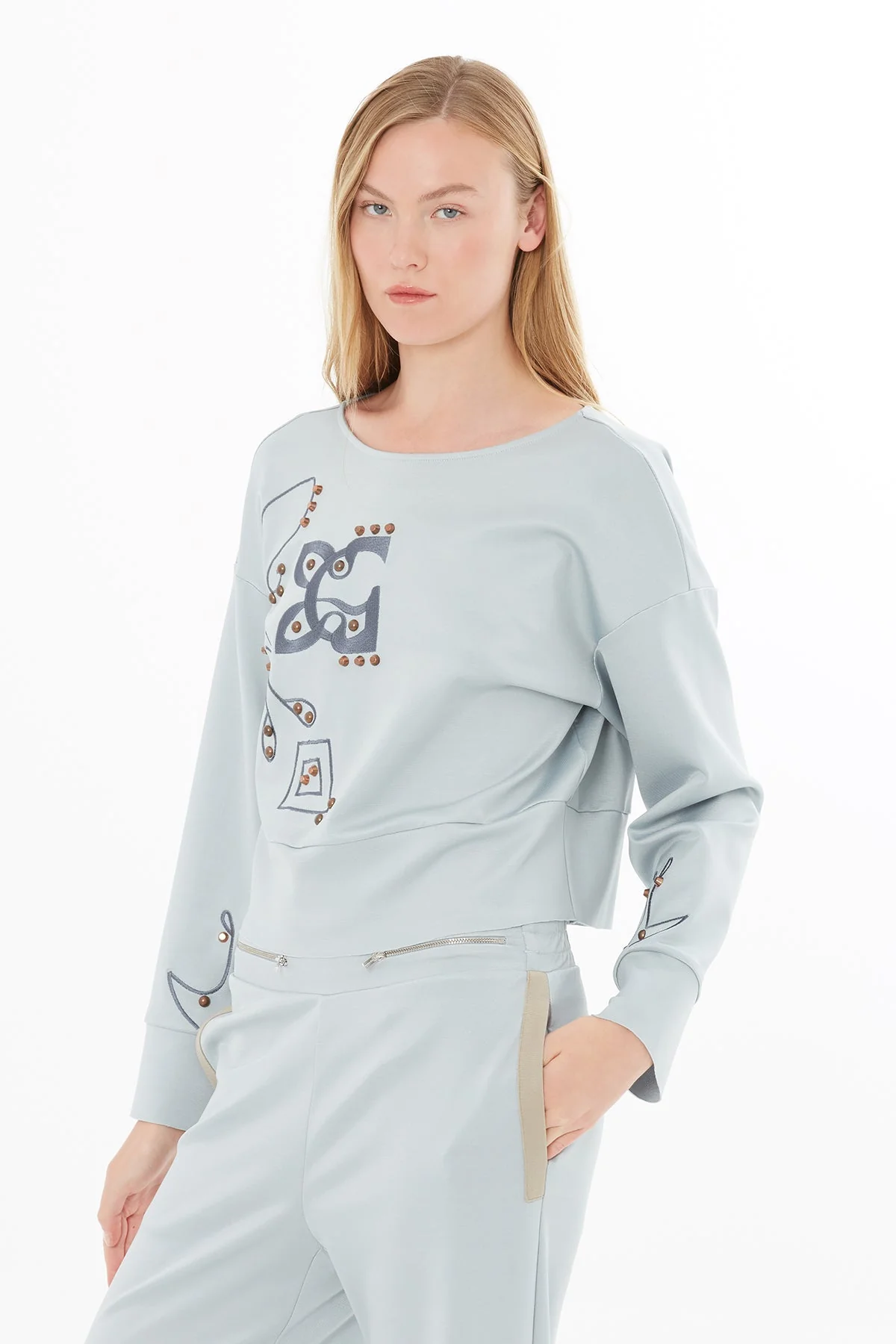 Grey Embroidered Sweatshirt - Image 2