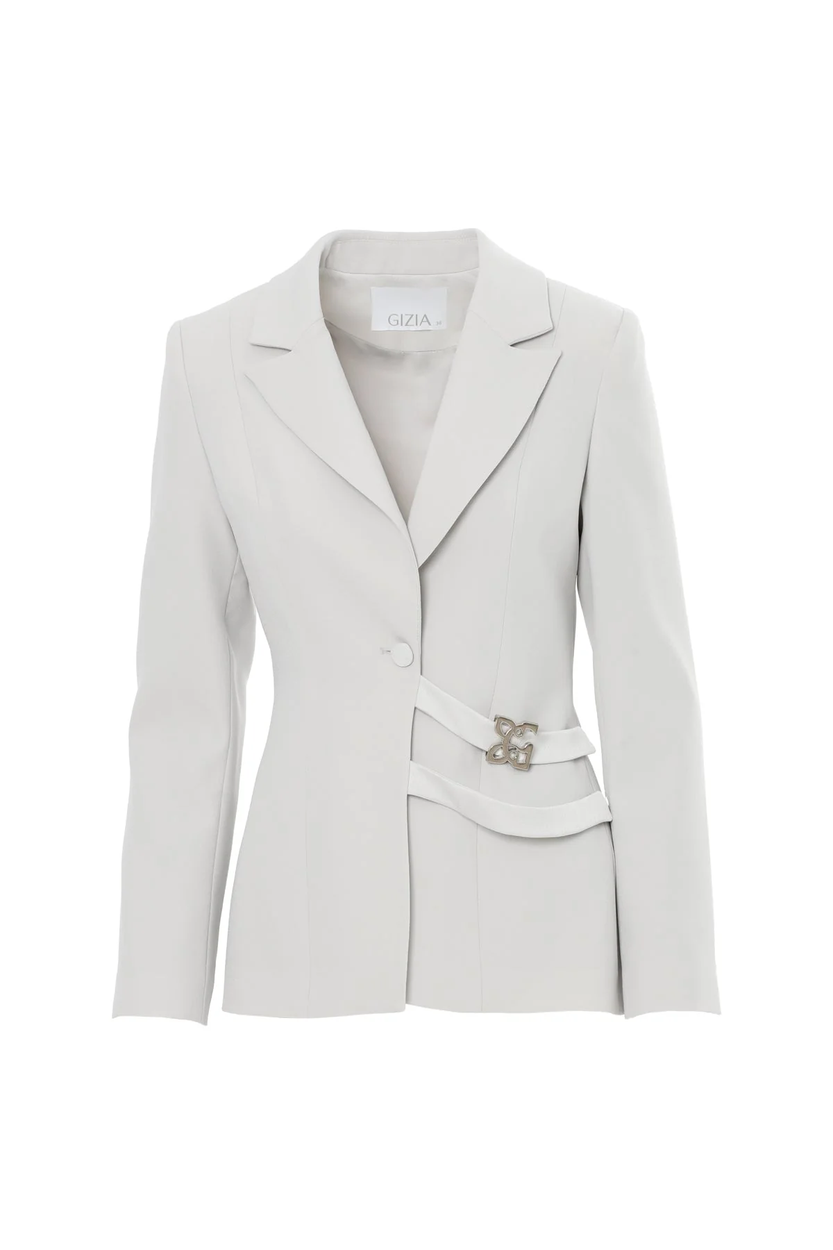 Grey Front-Band Detail Jacket