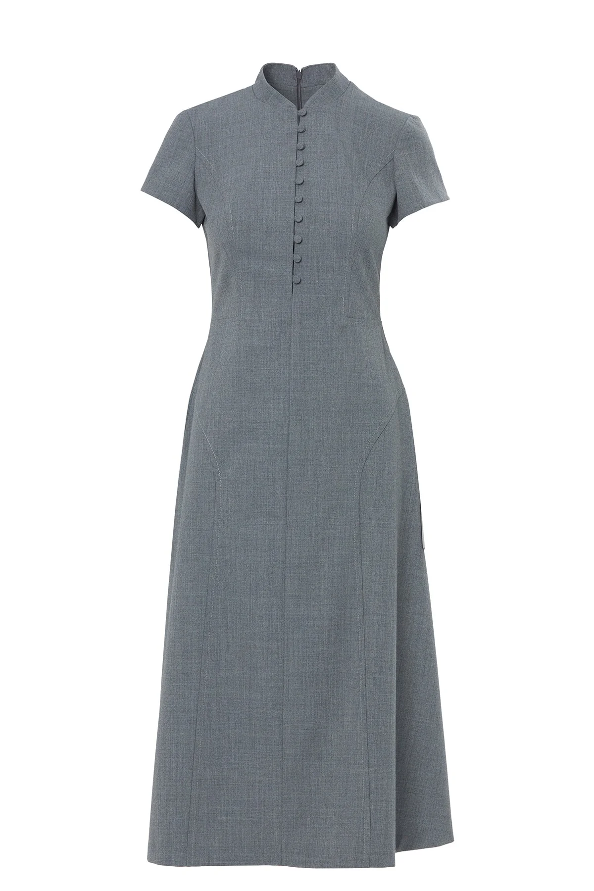 Grey High-Neck Midi Dress