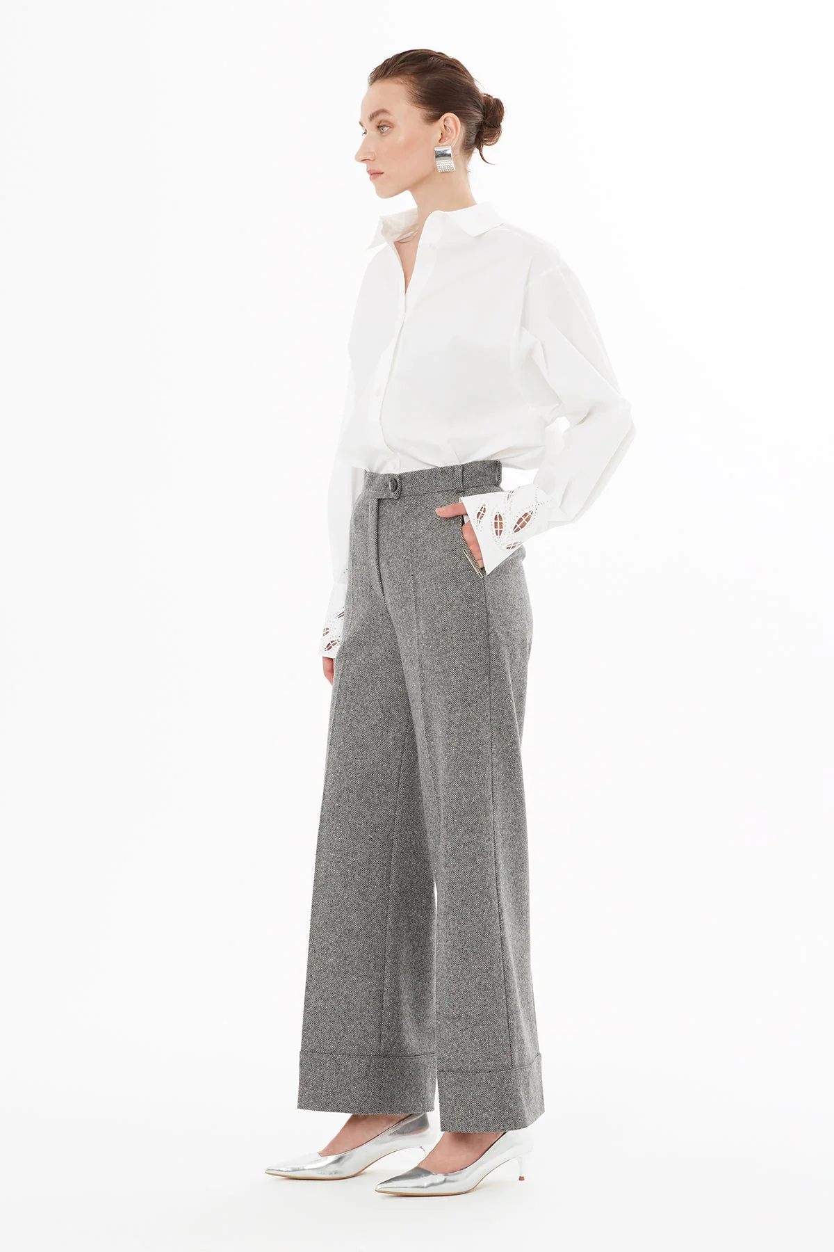 Grey High-Waisted Straight-Leg Trousers - Image 2