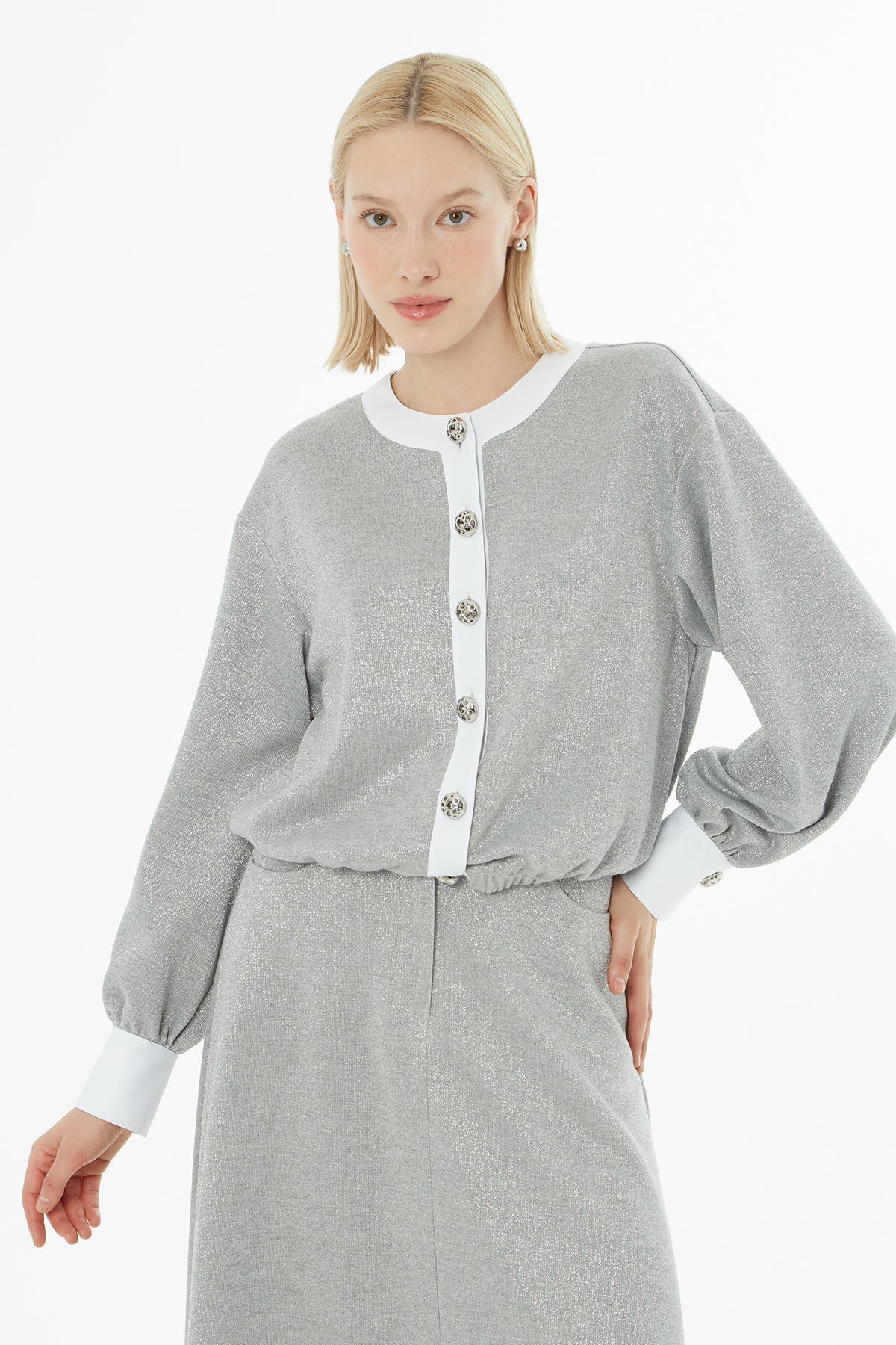 Grey Jacket and Midi Skirt Set - Image 2