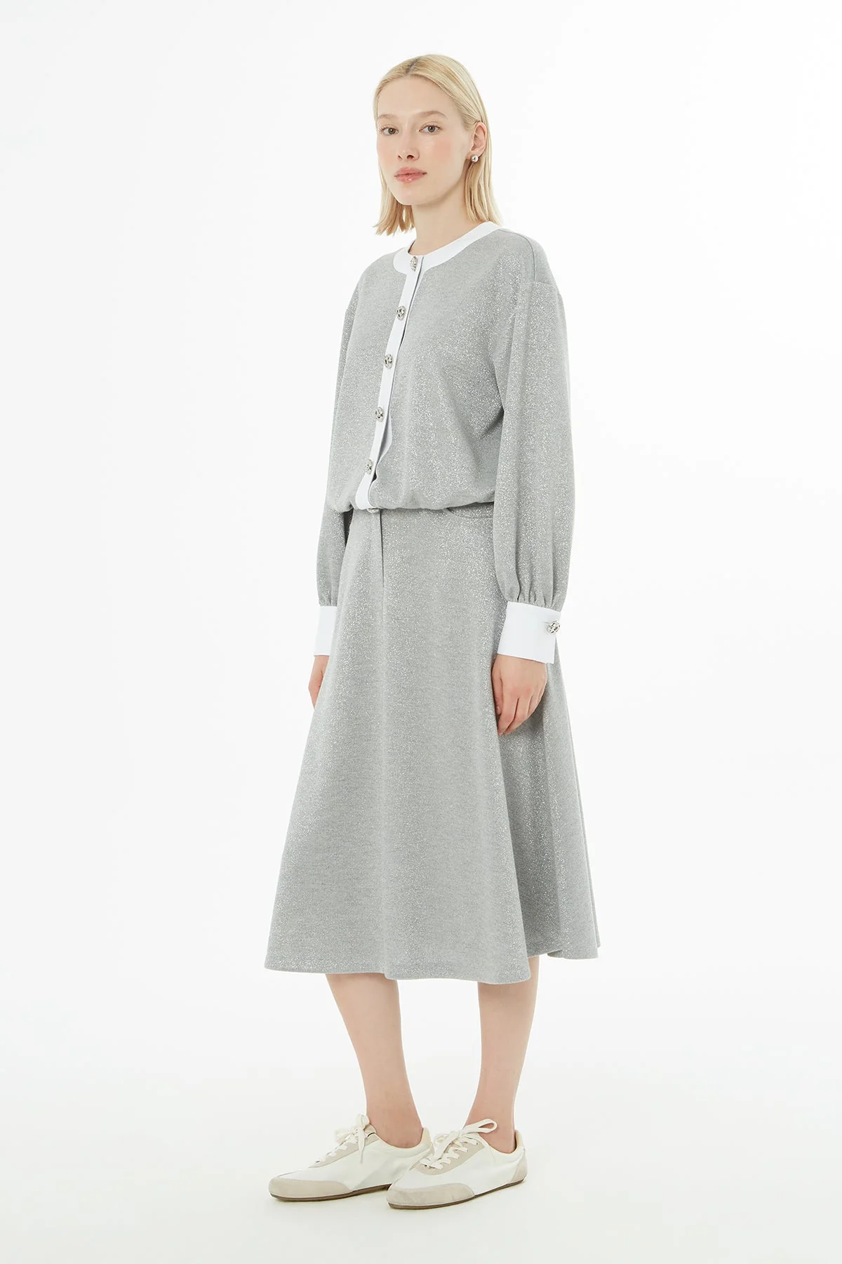 Grey Jacket and Midi Skirt Set - Image 3