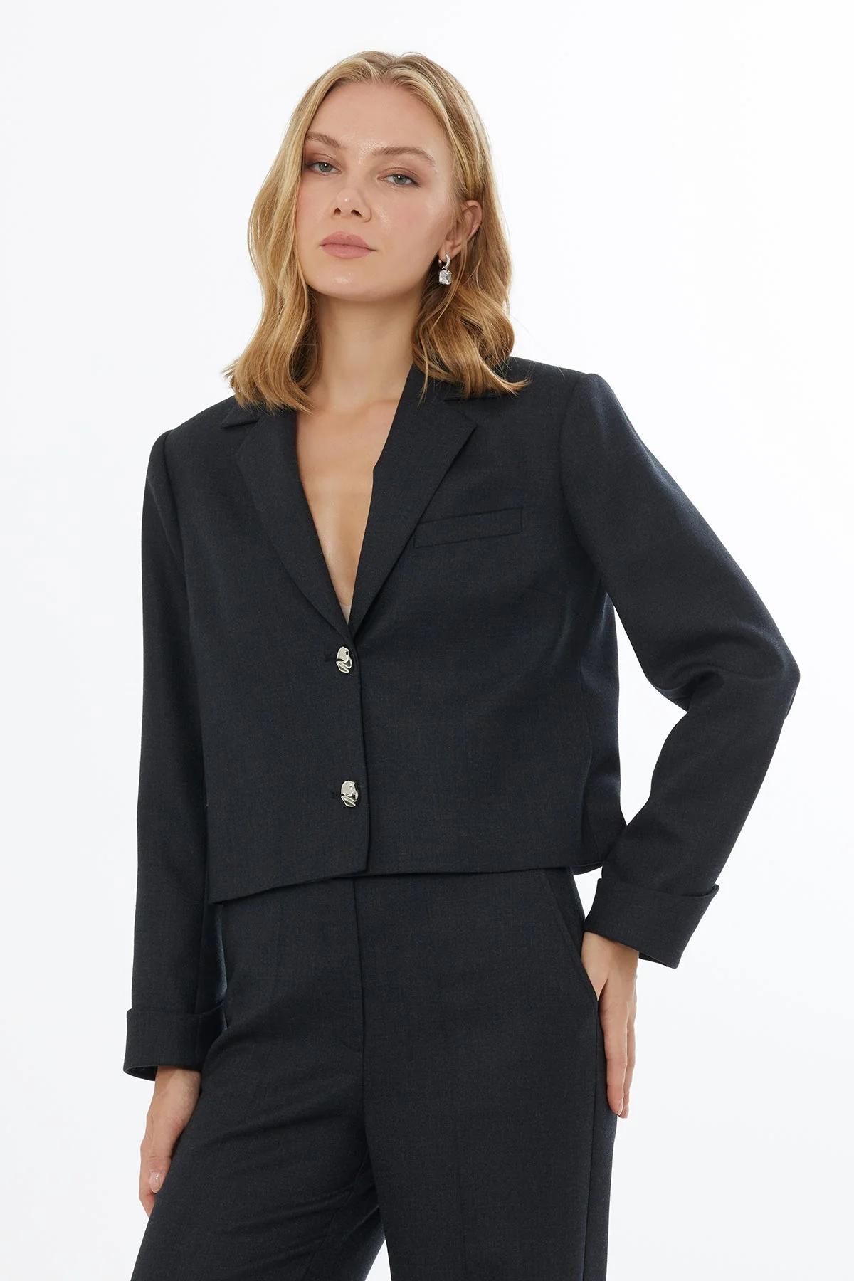 Grey Jacket with Button Closure - Image 2