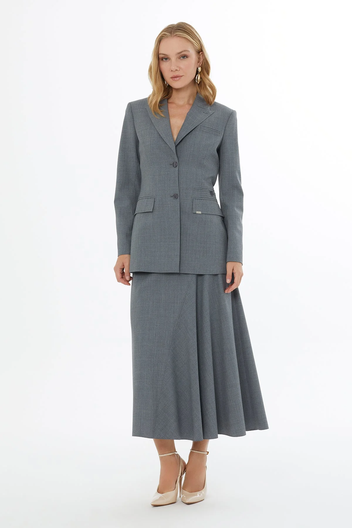 Grey Jacket with Buttoned Welt Pockets