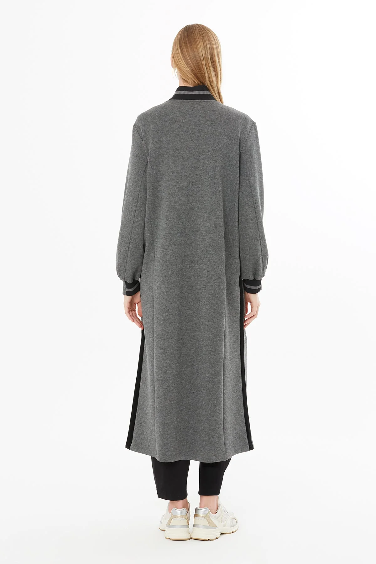 Grey Long Jacket with Contrast Details - Image 4