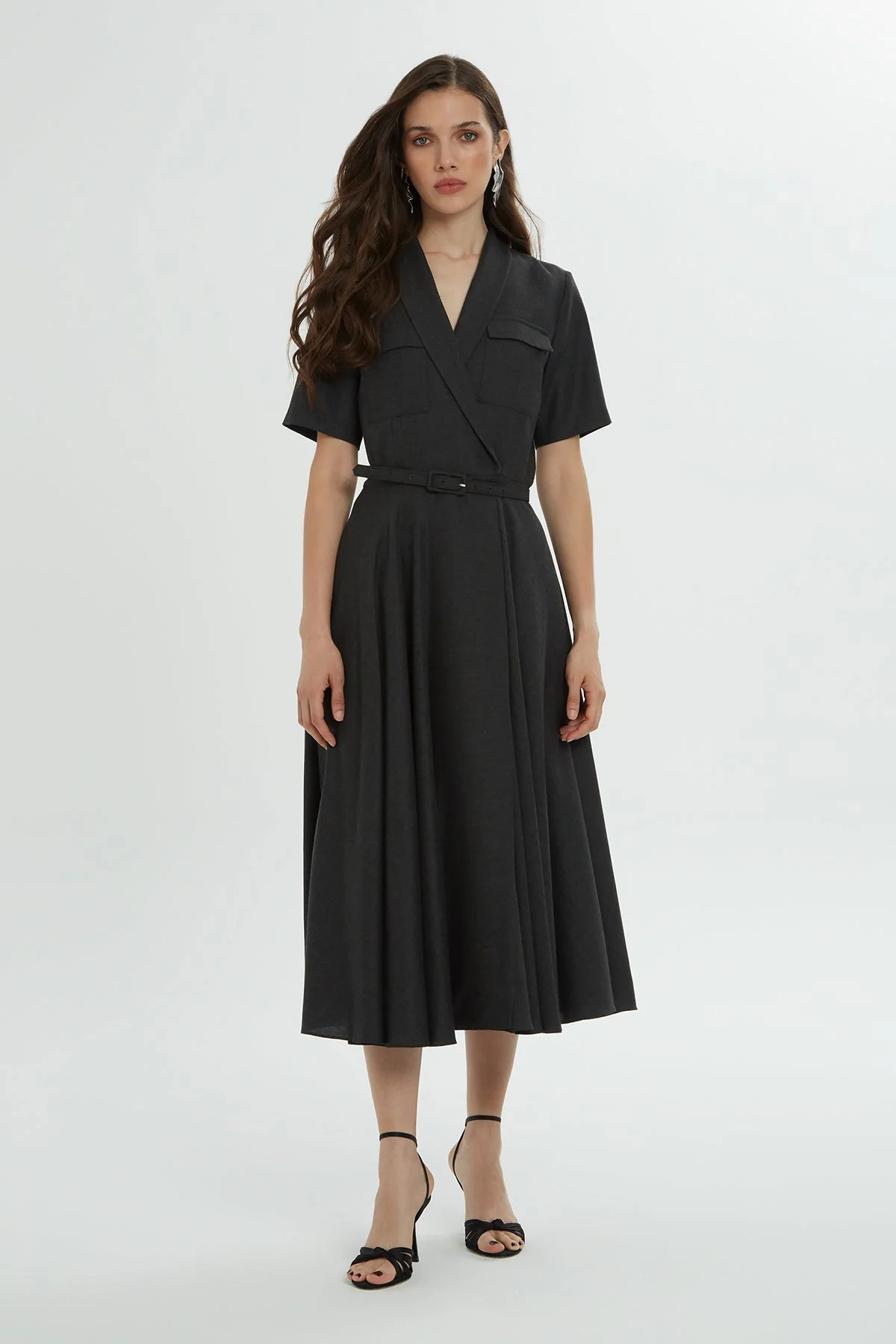 Grey Midi Dress with Belt - Image 5