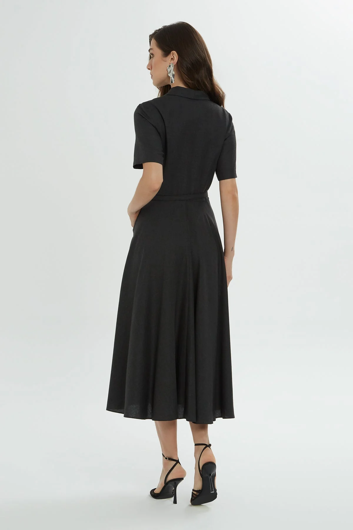 Grey Midi Dress with Belt - Image 6