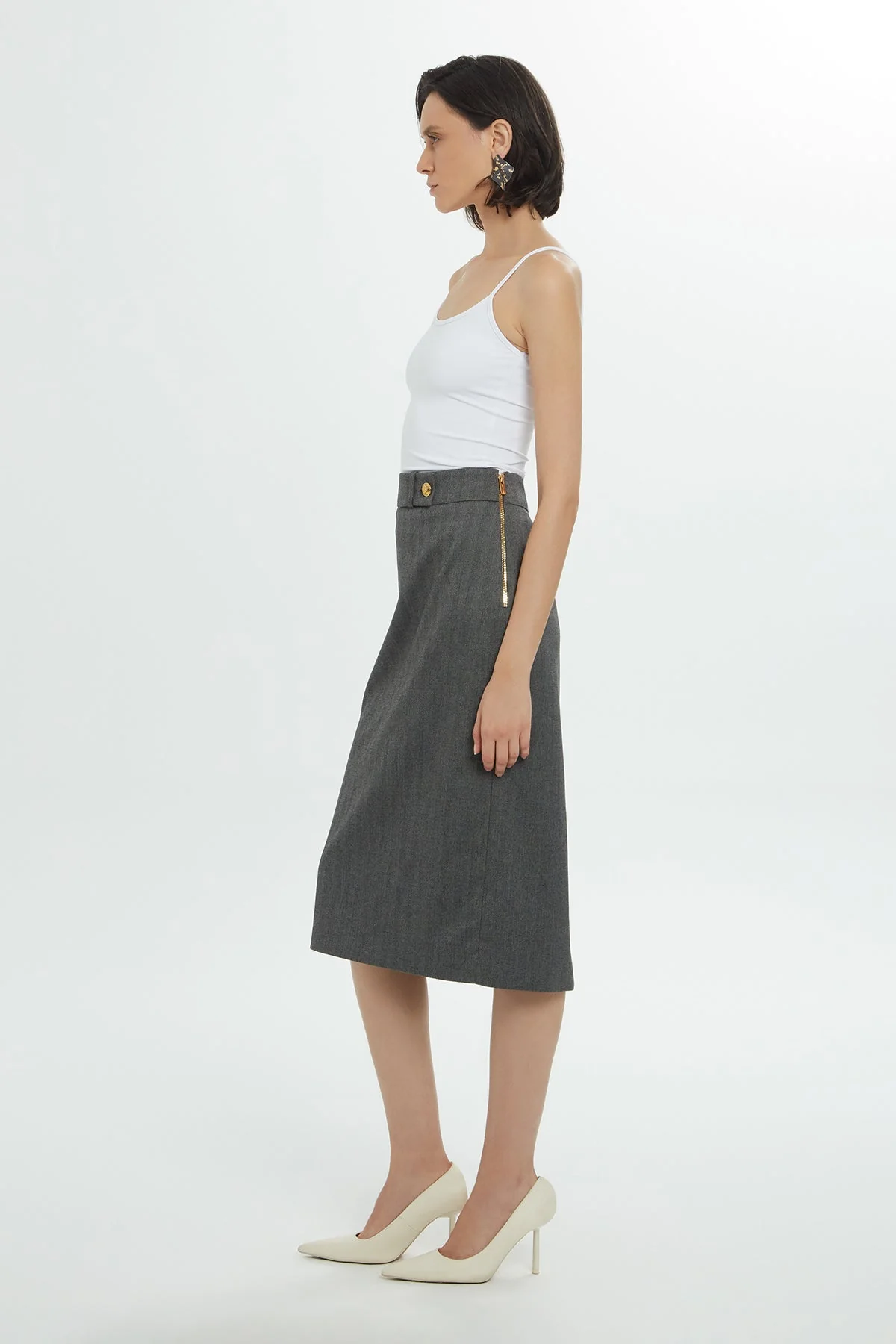 Grey Midi Pencil Skirt - Image 2