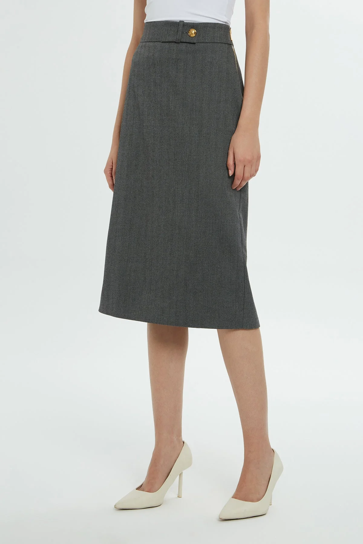 Grey Midi Pencil Skirt - Image 3