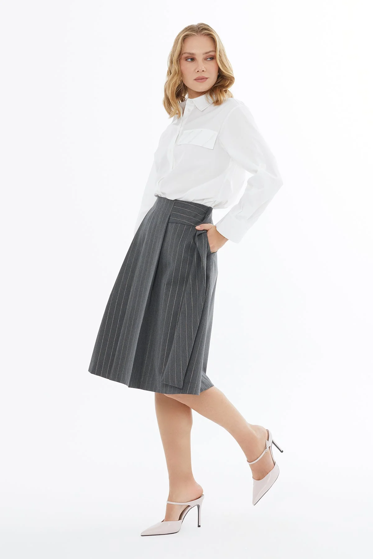 Grey Midi Pleated Skirt - Image 3