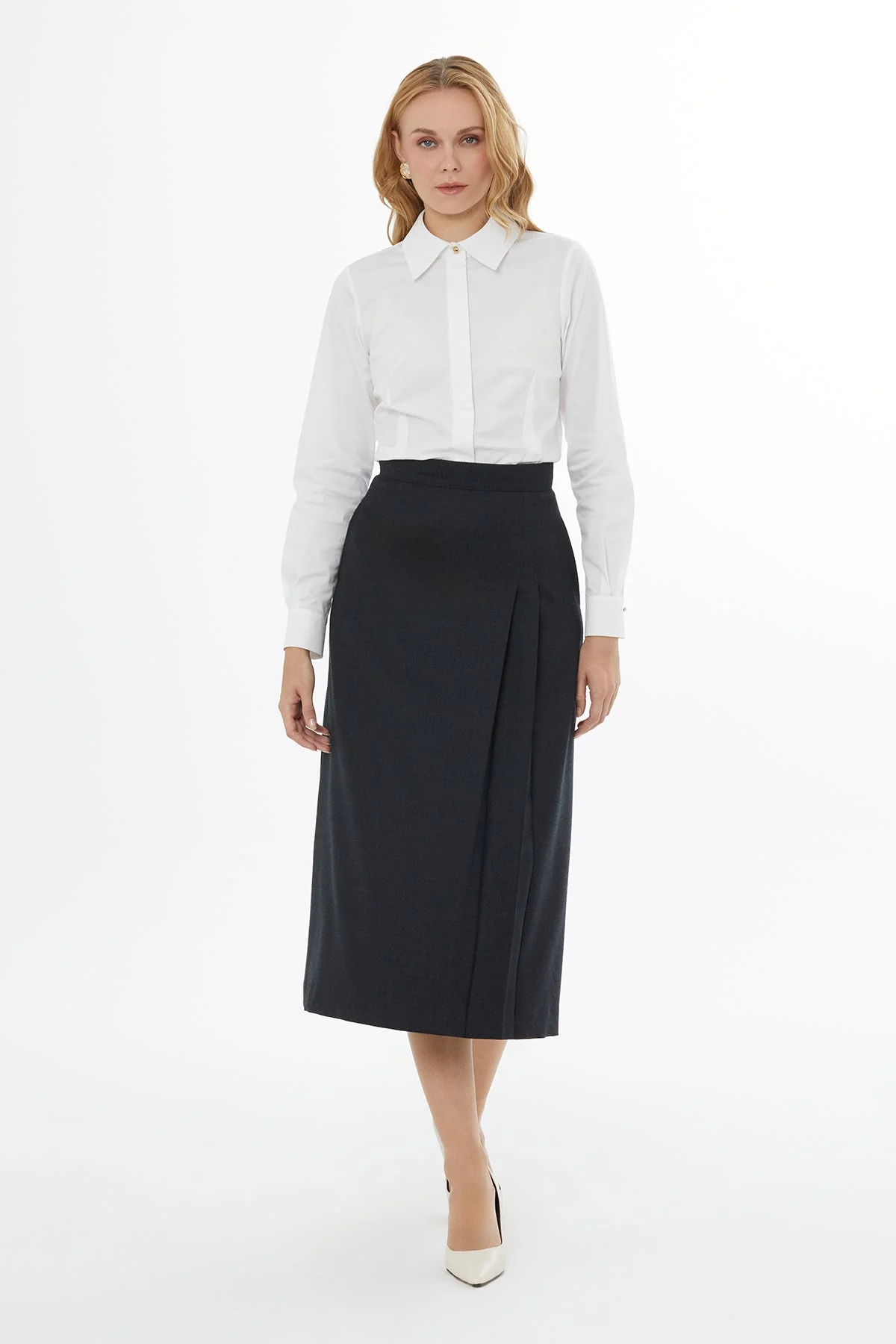 Grey Midi Skirt with Back Zipper