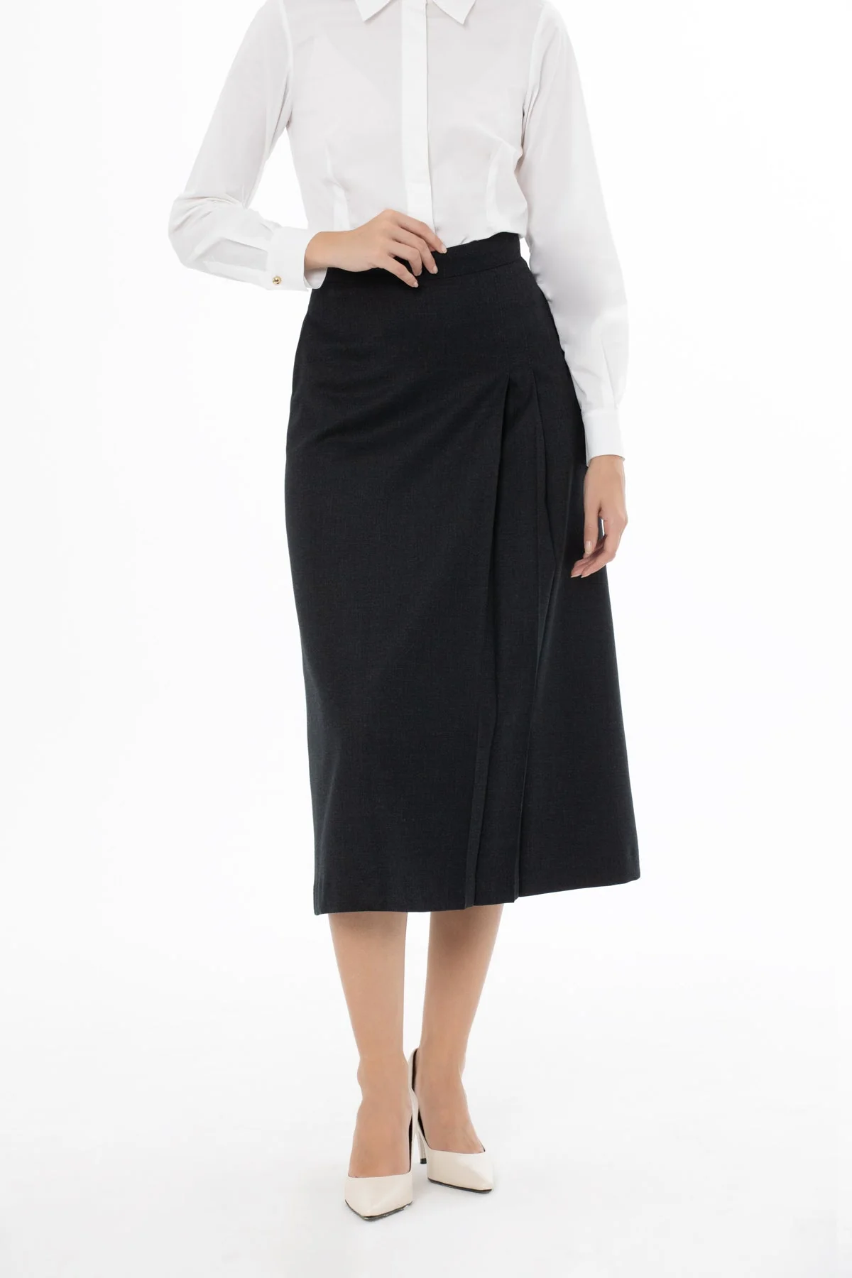 Grey Midi Skirt with Back Zipper - Image 2