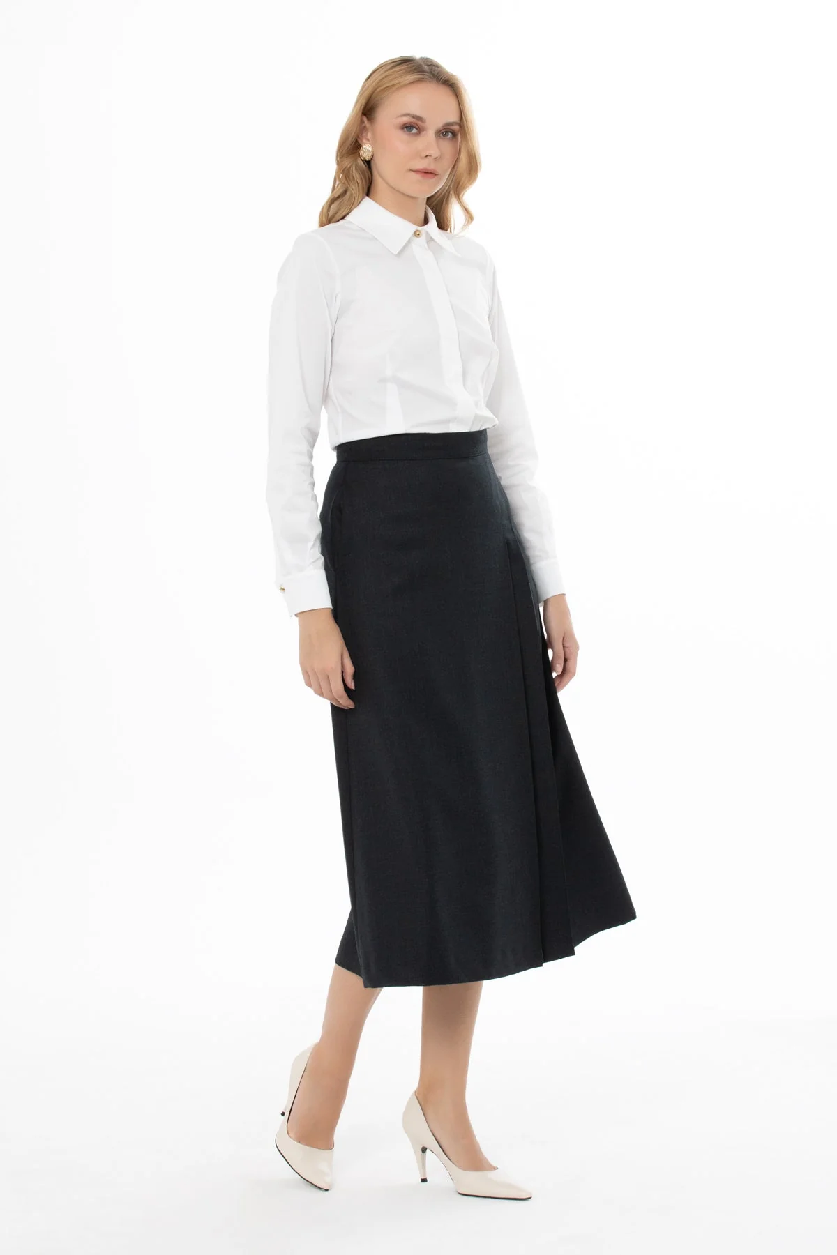 Grey Midi Skirt with Back Zipper - Image 3