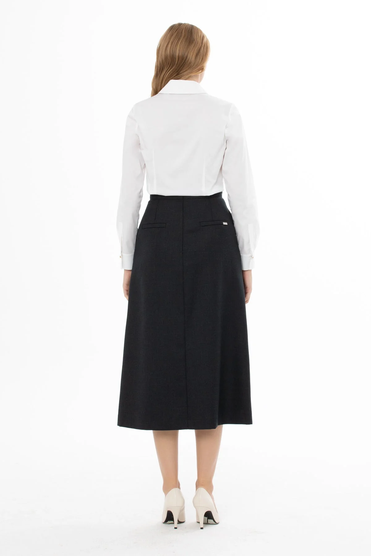 Grey Midi Skirt with Back Zipper - Image 4
