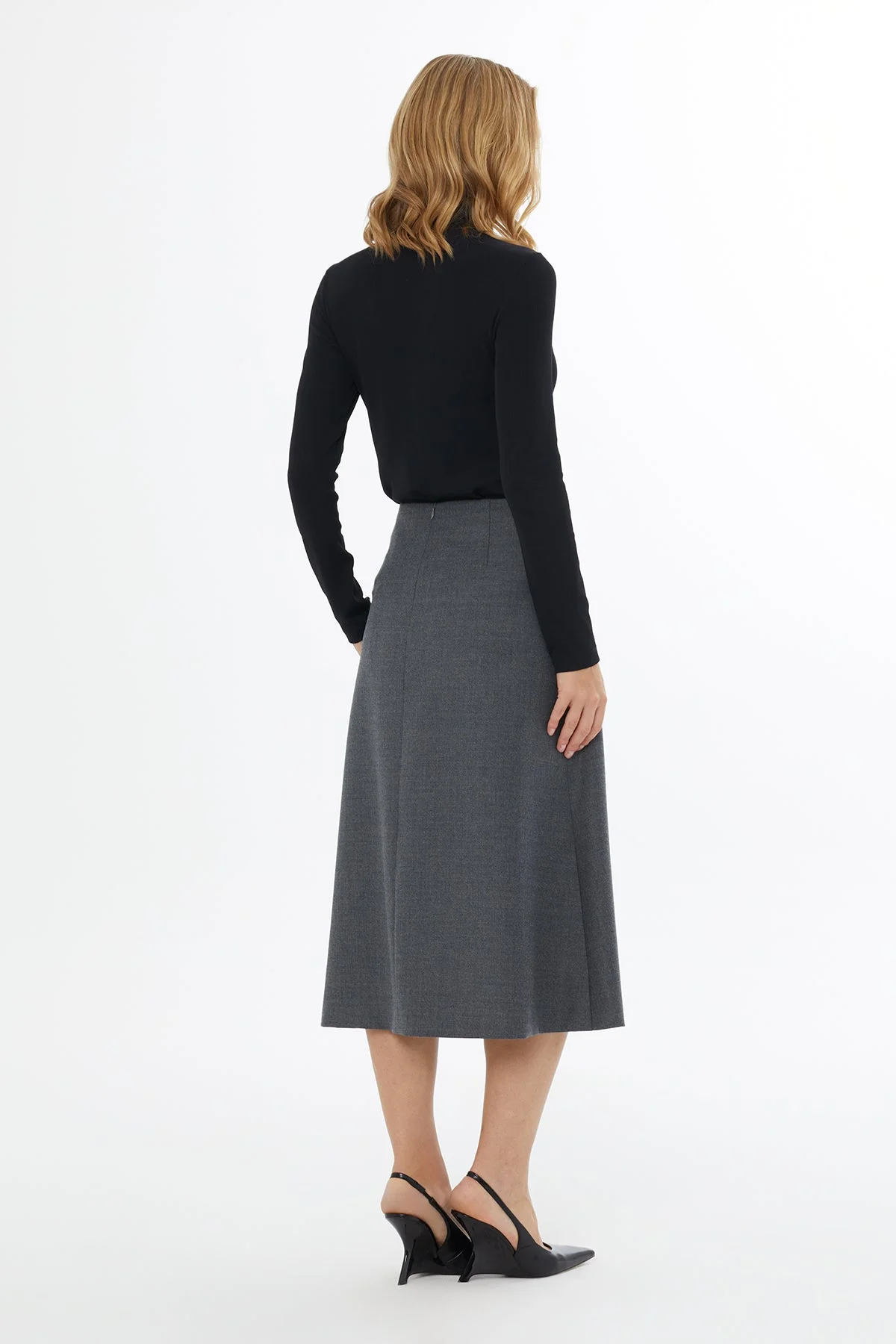 Grey Midi Skirt with Front Belt - Image 3