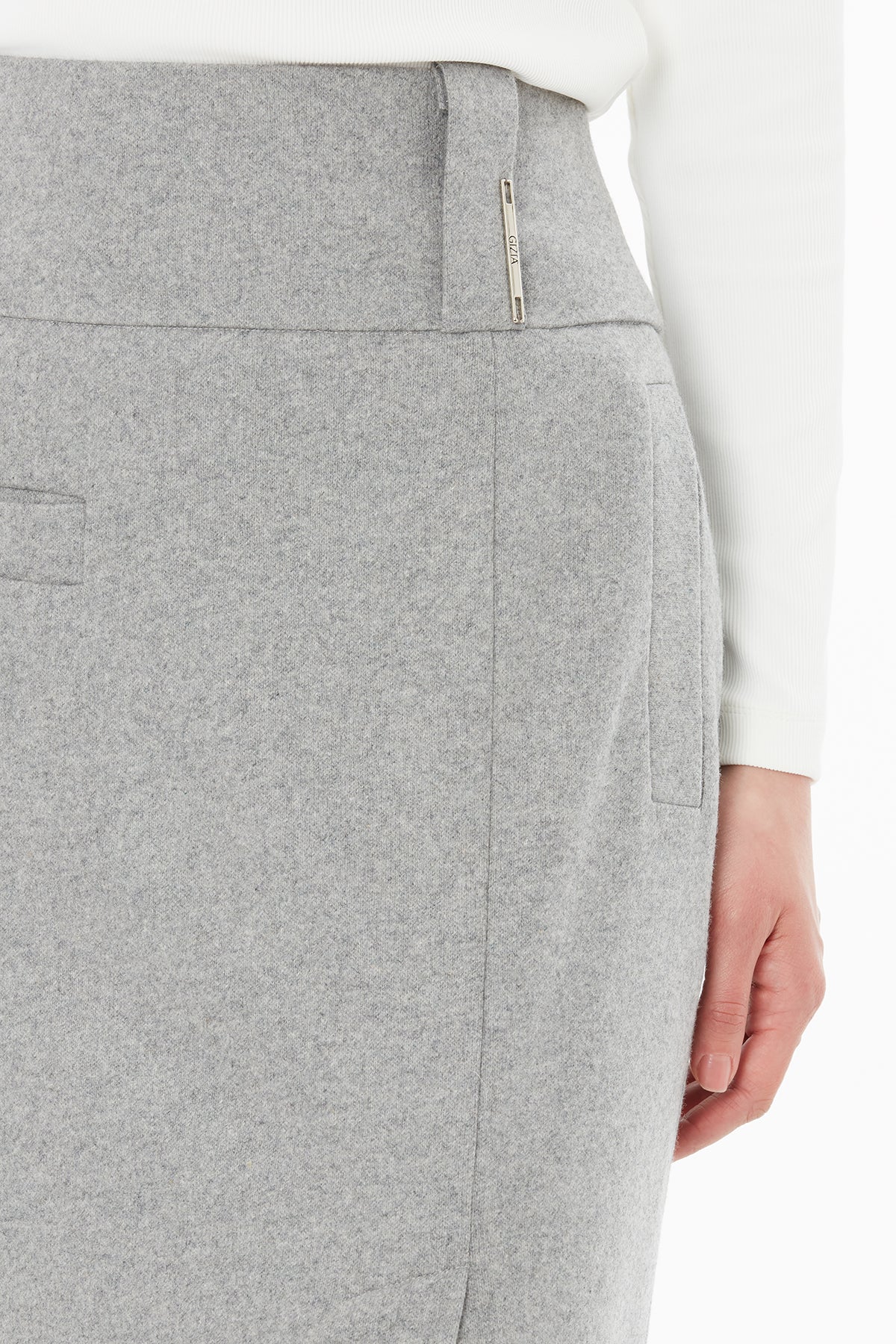 Grey Midi Skirt with Front Slit - Image 2