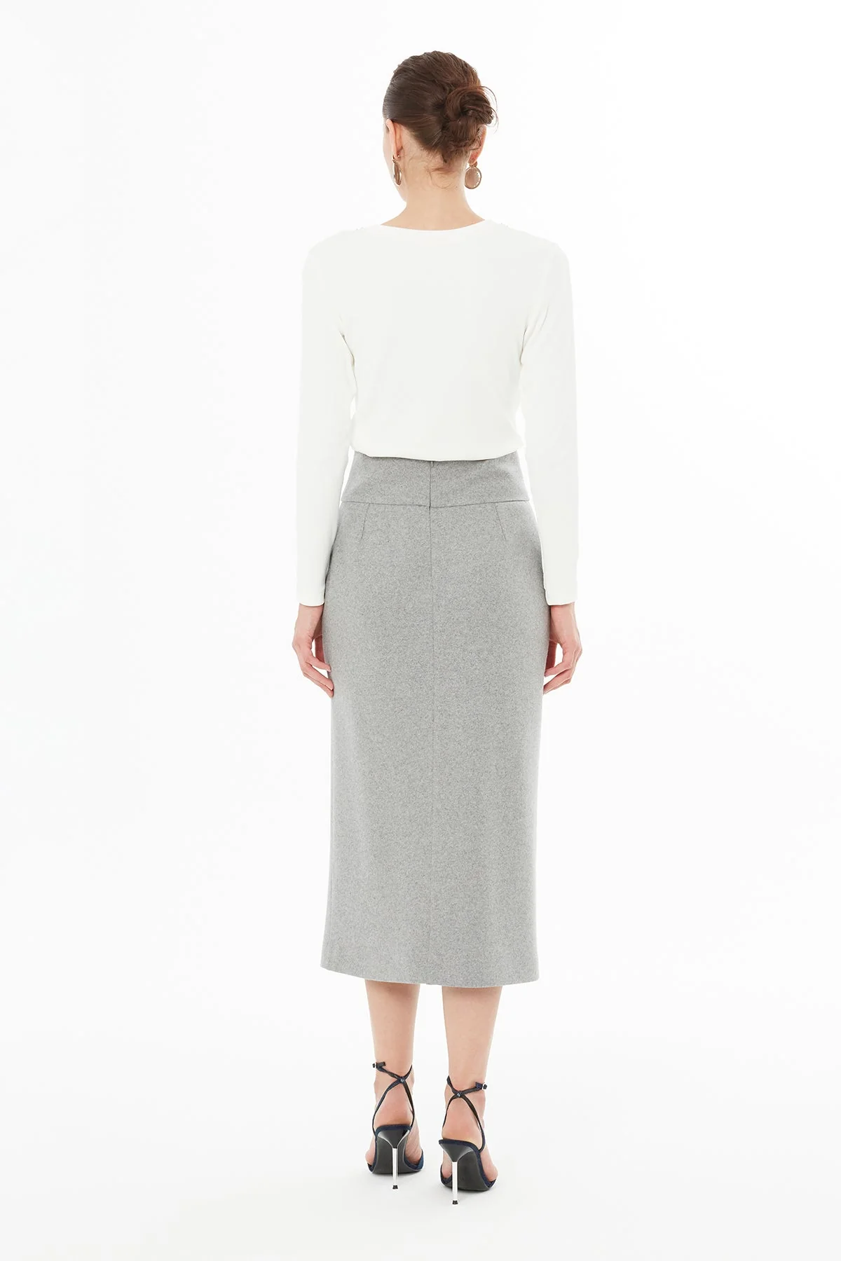 Grey Midi Skirt with Front Slit - Image 3