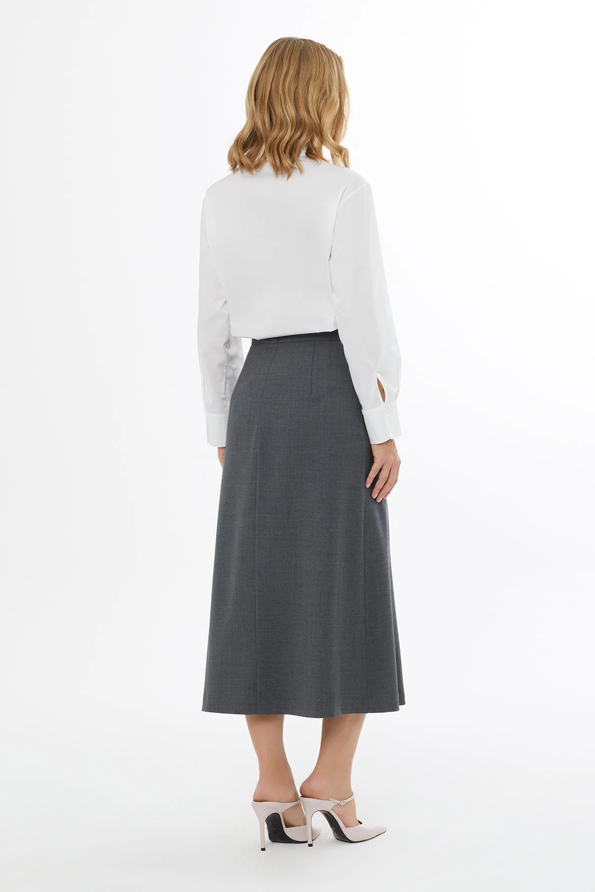 Grey Midi Skirt with Pleated Details - Image 4