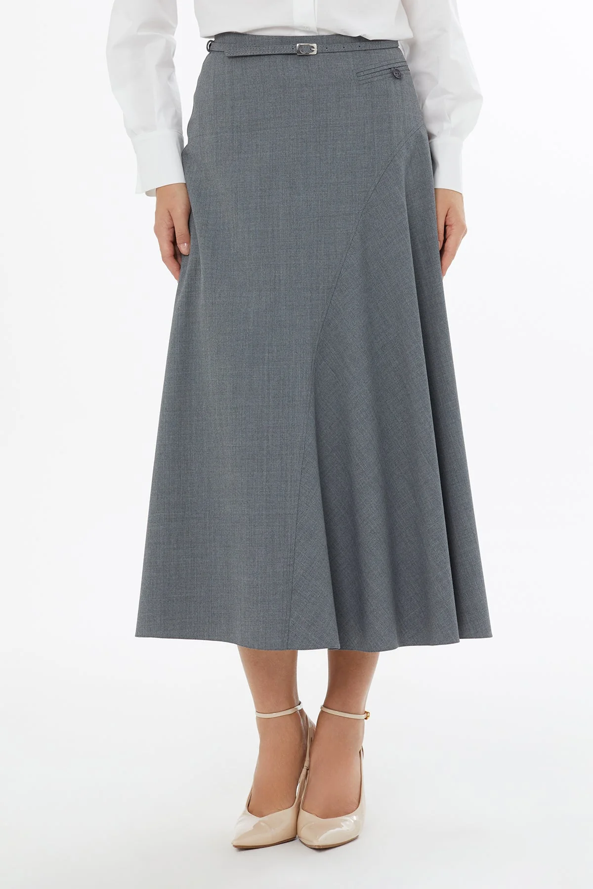 Grey Midi Skirt with Side Zipper - Image 2
