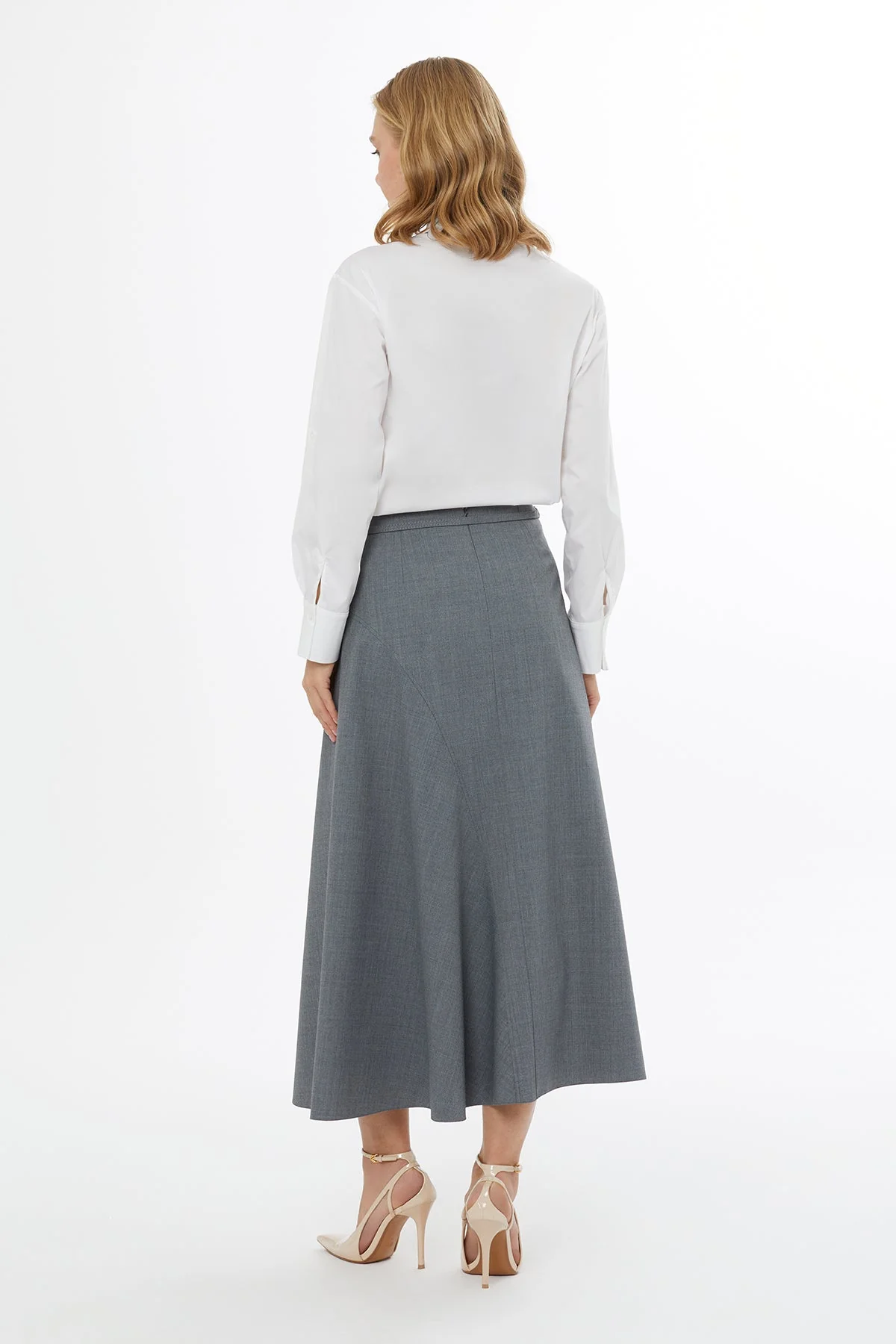 Grey Midi Skirt with Side Zipper - Image 4