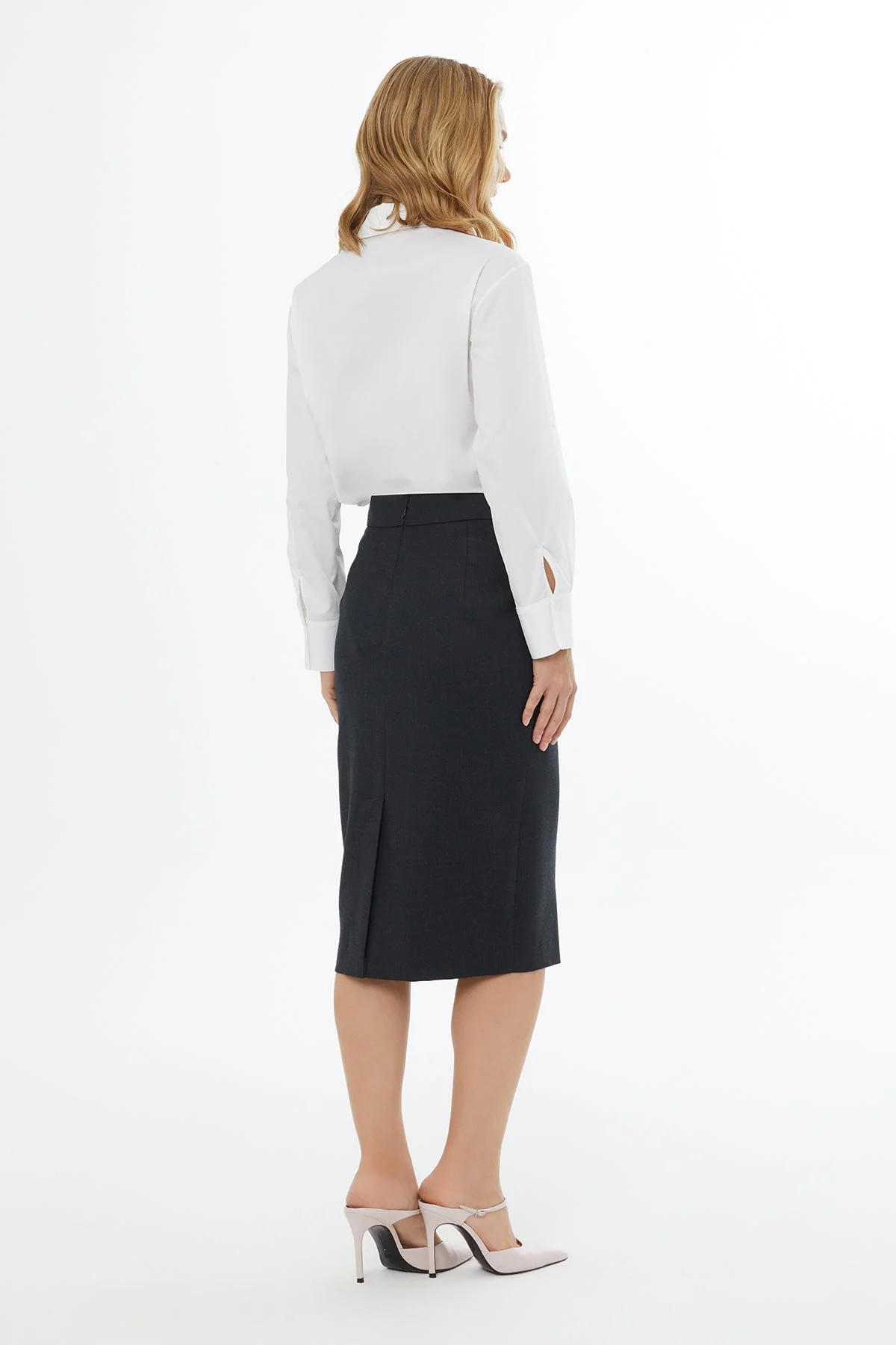 Grey Midi Skirt with Waist Detail - Image 2