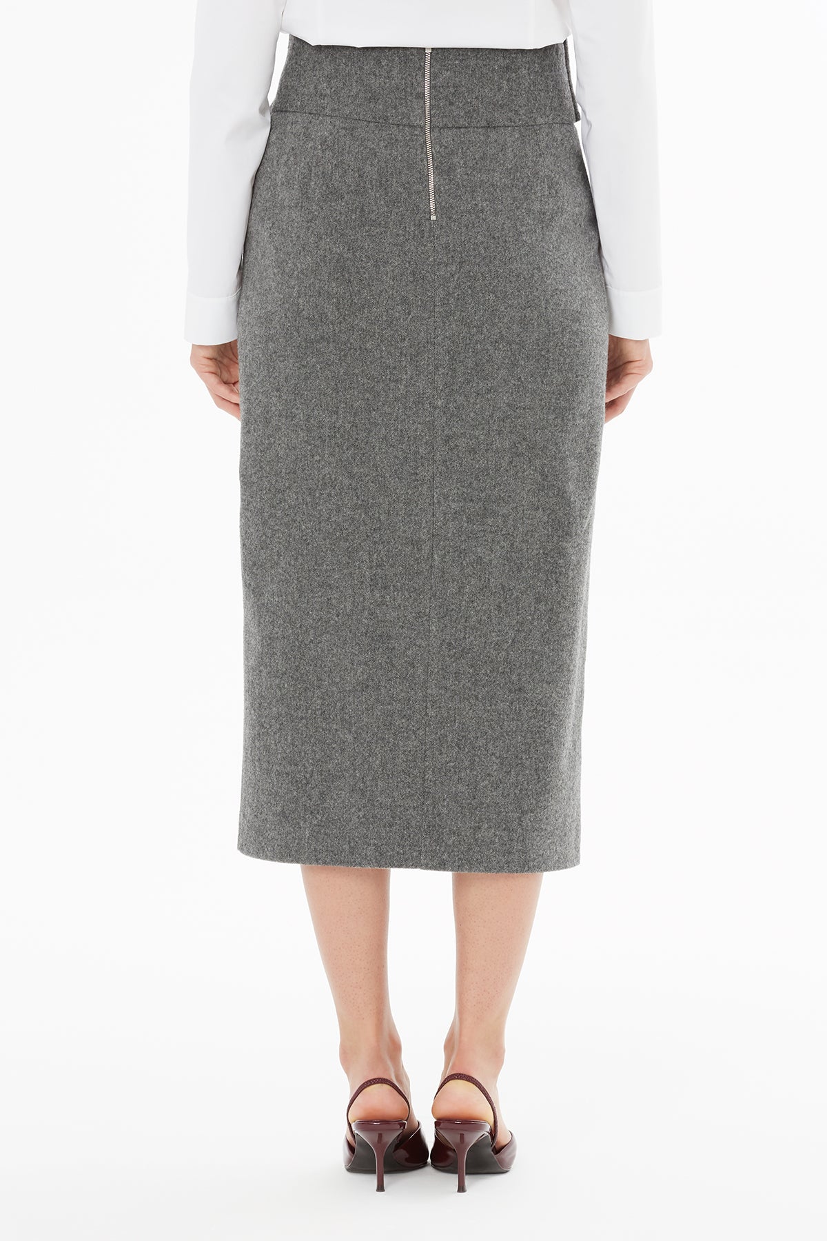 Pencil Skirt with Slit and Belt Detail - Image 3