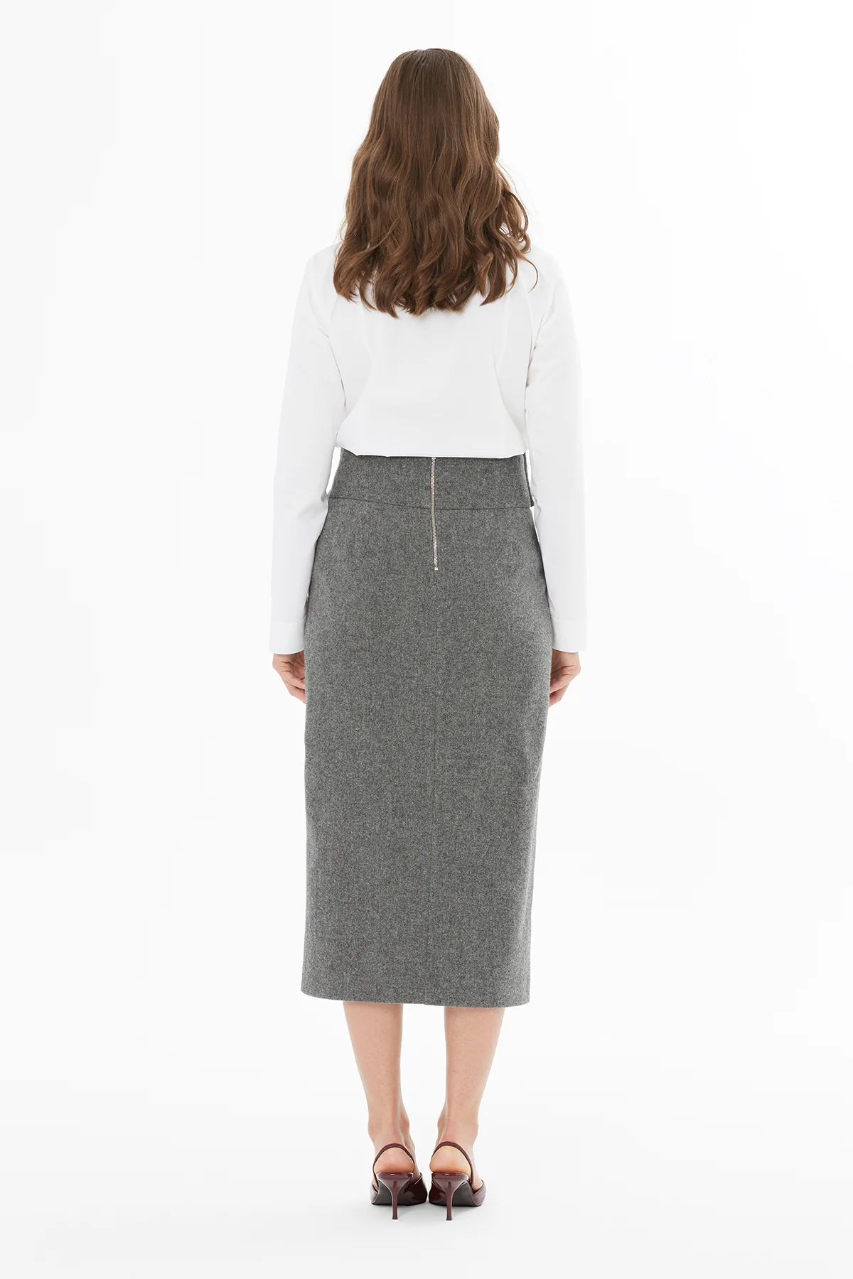 Pencil Skirt with Slit and Belt Detail - Image 4