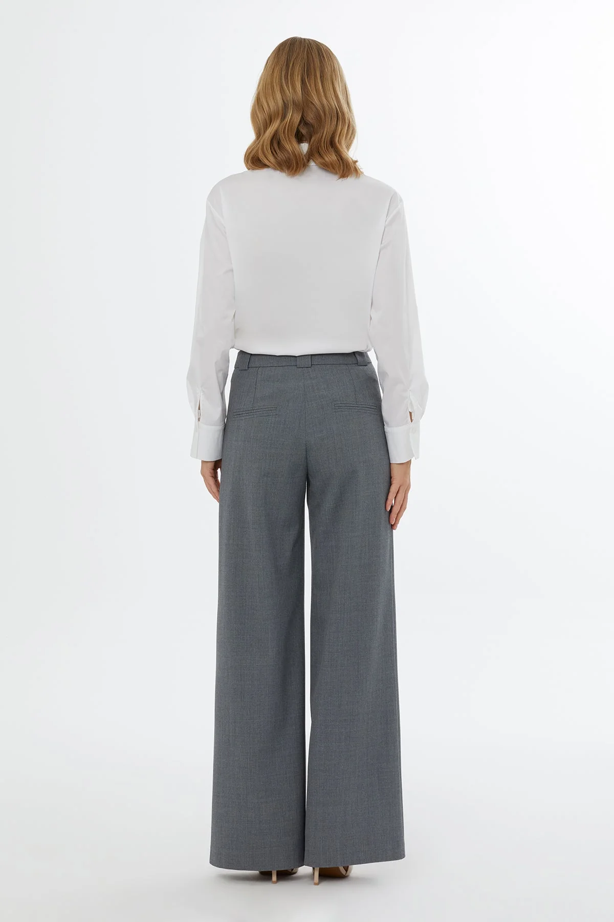 Grey Rib-Detail Wide-Leg Trousers - Image 4