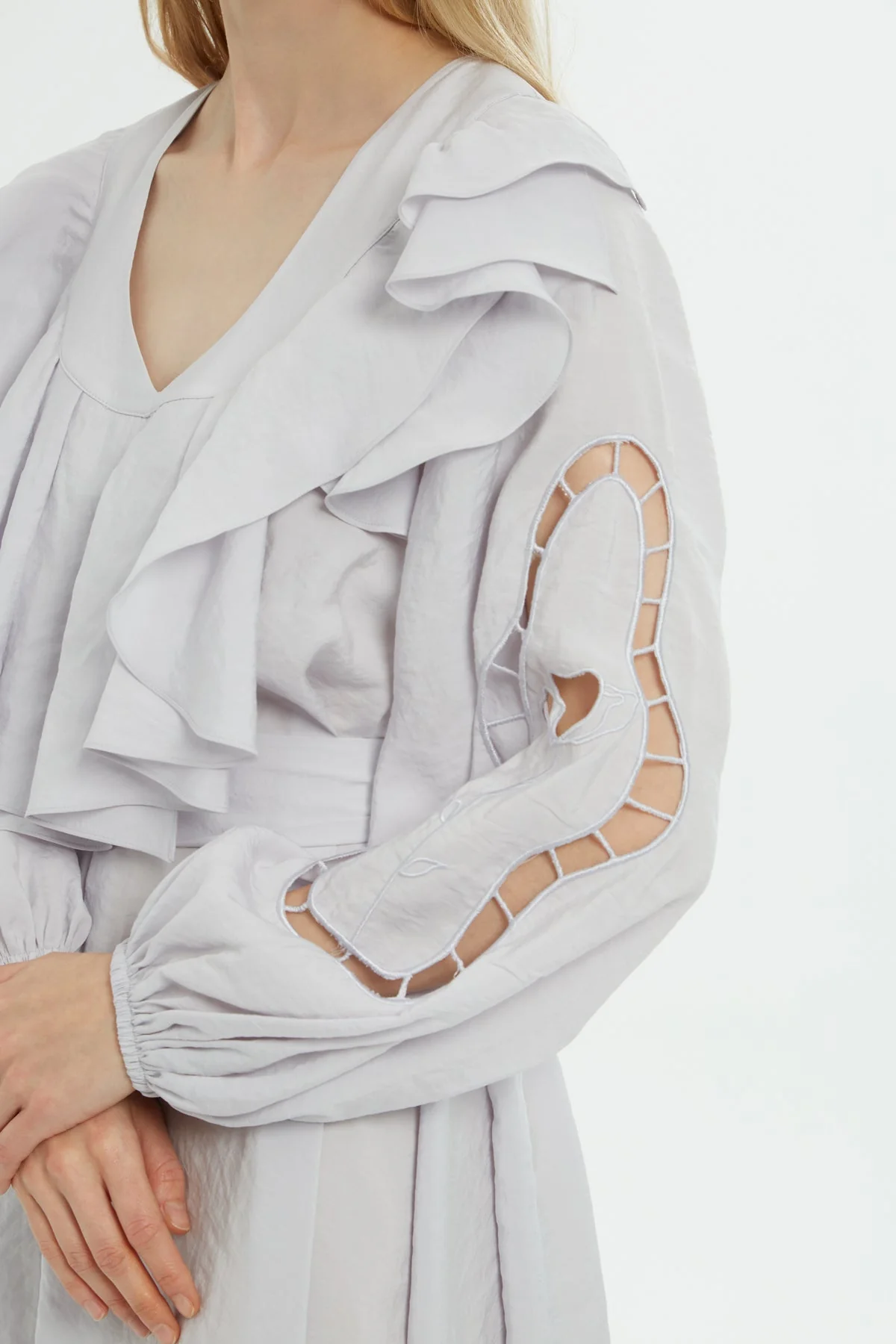 Grey Ruffle-Detail Midi Dress - Image 2