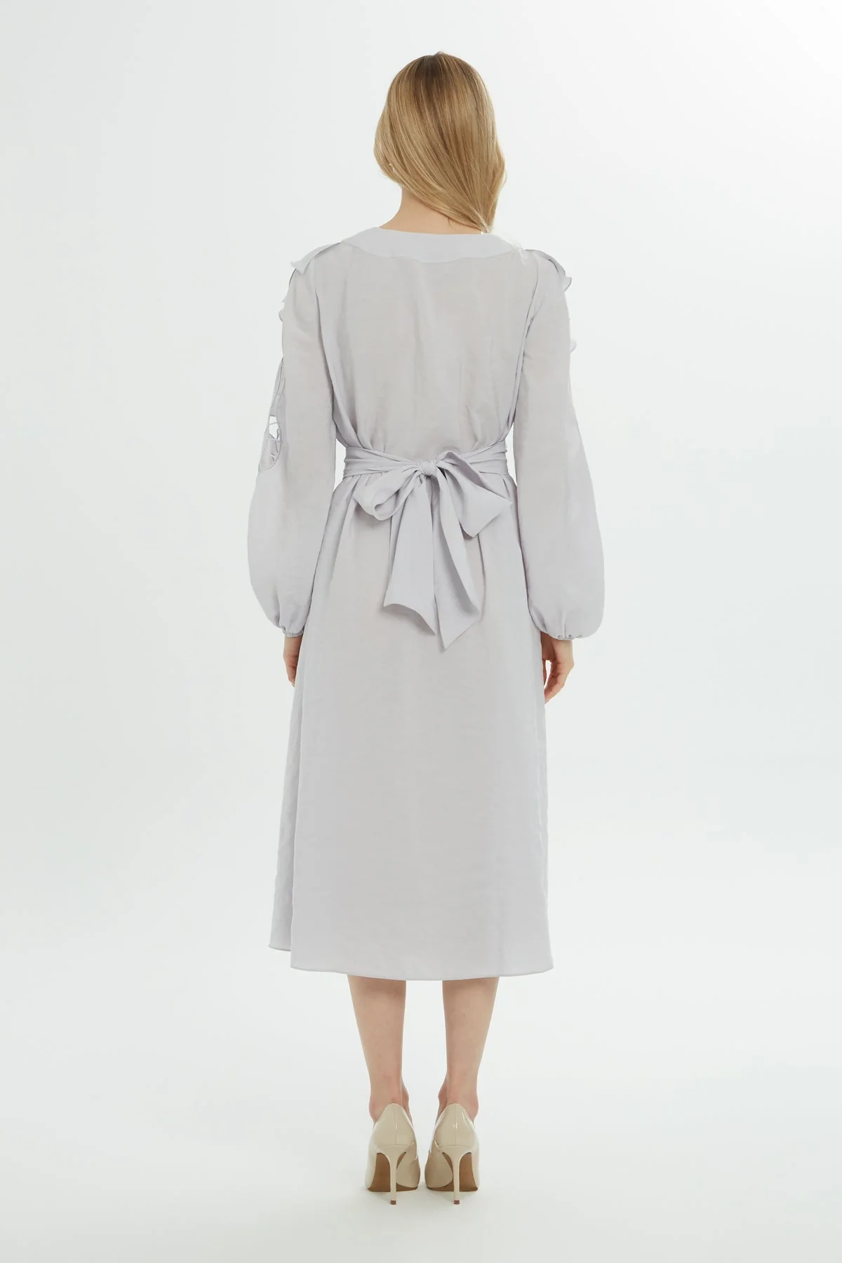 Grey Ruffle-Detail Midi Dress - Image 5