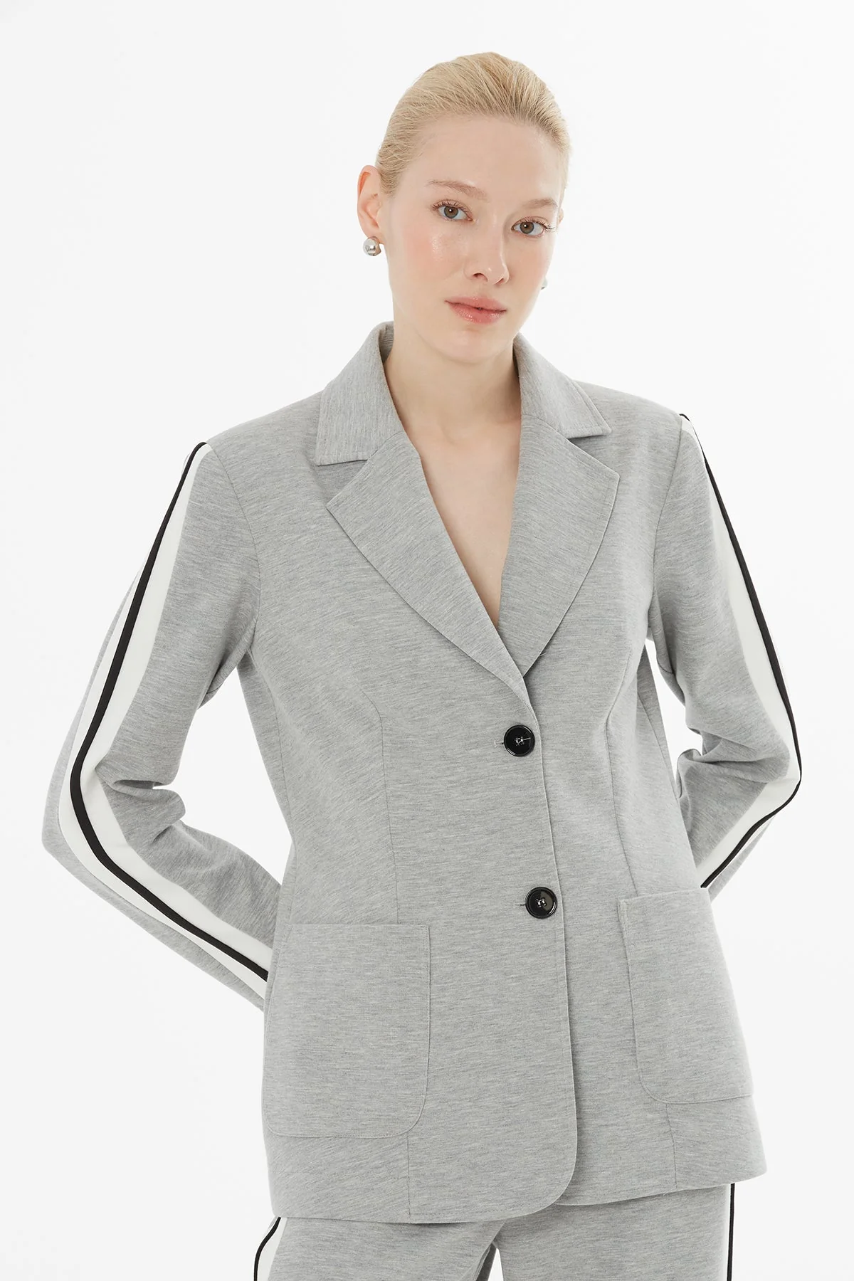 Grey Side-Seam Stripe Tracksuit Set - Image 2