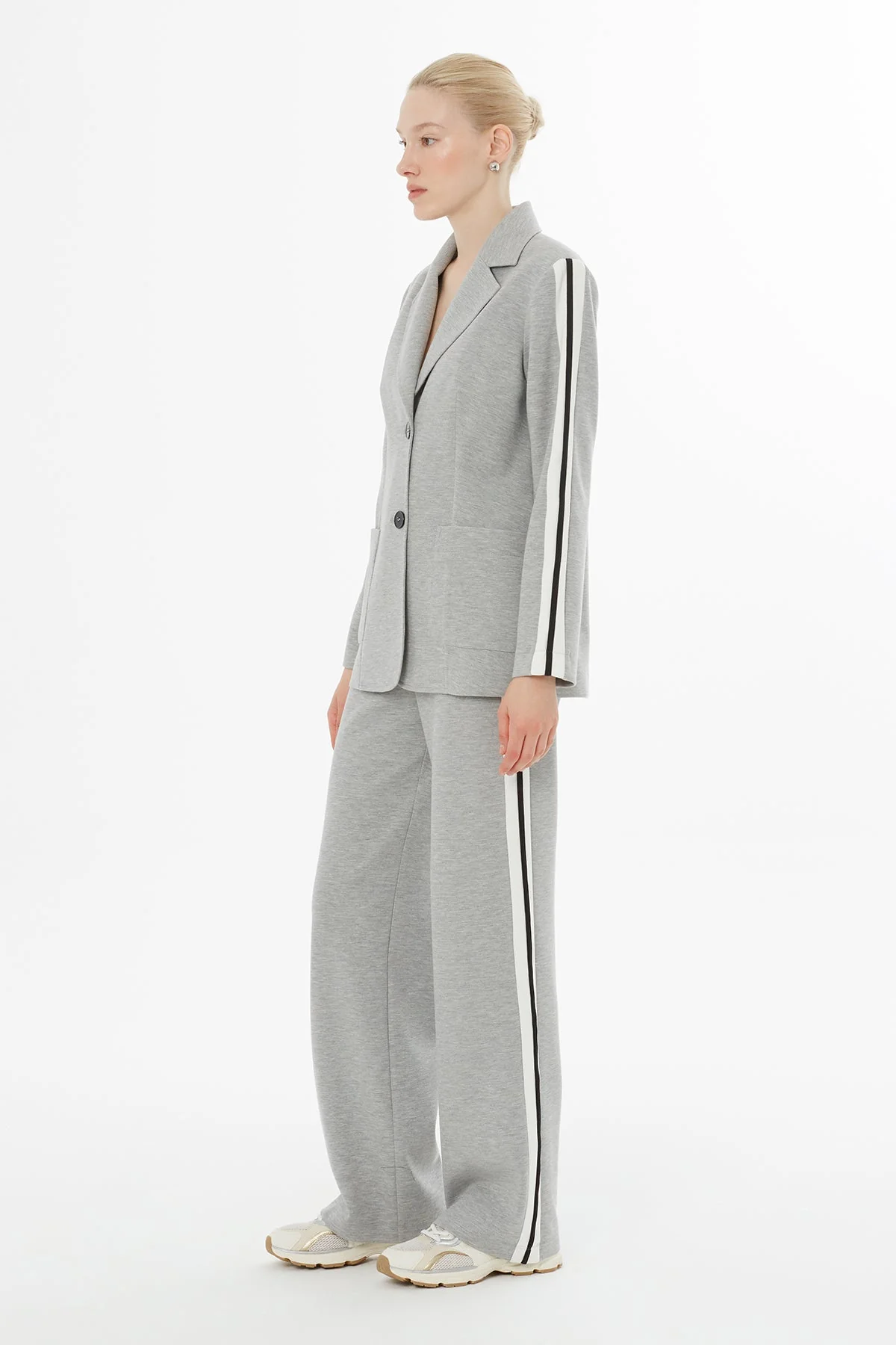 Grey Side-Seam Stripe Tracksuit Set - Image 4
