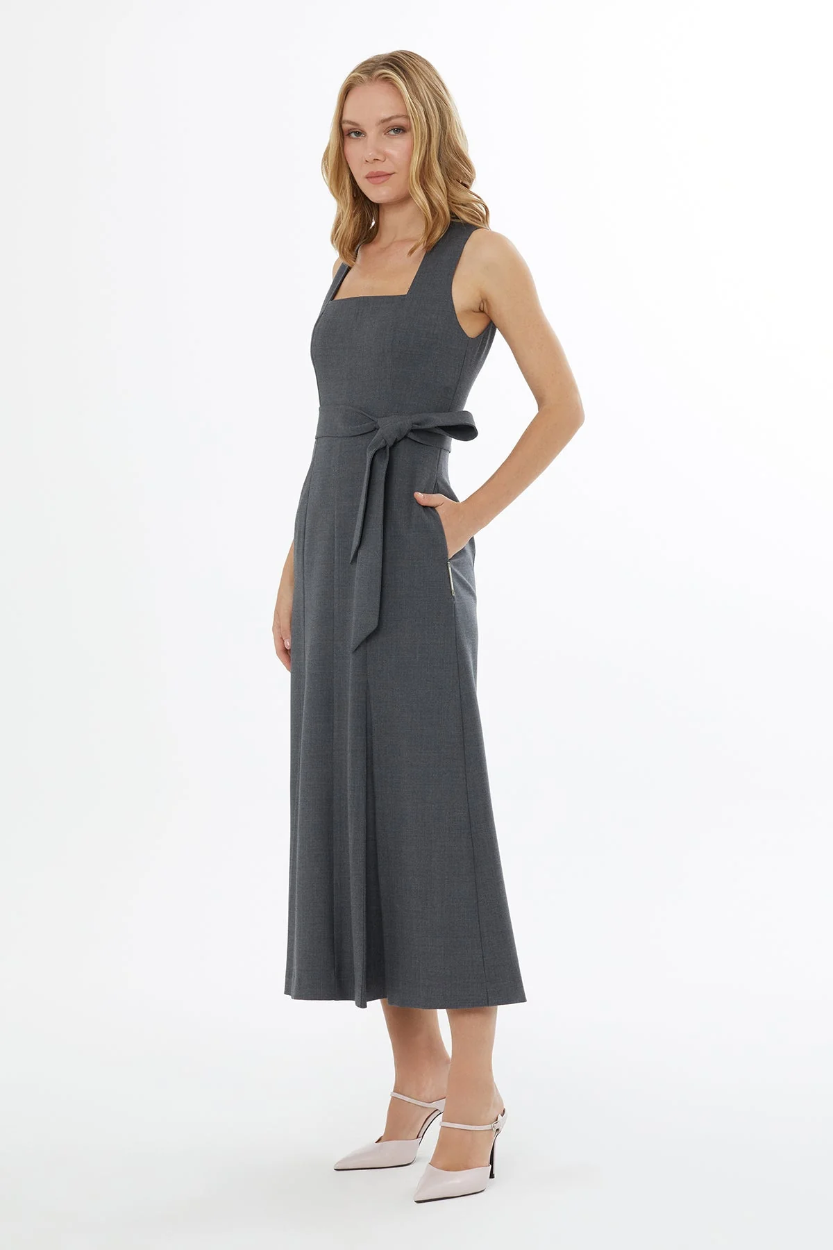 Grey Sleeveless Midi Dress - Image 3