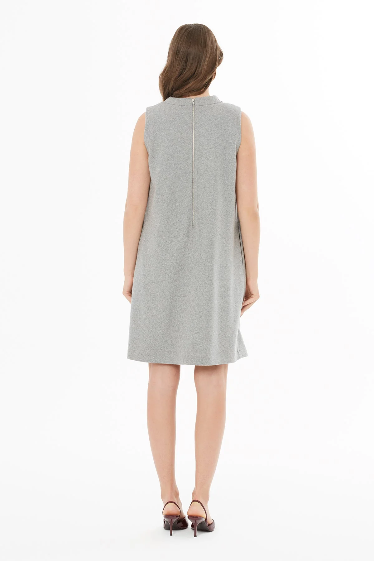 Grey Sleeveless Short Dress with Beadwork - Image 4