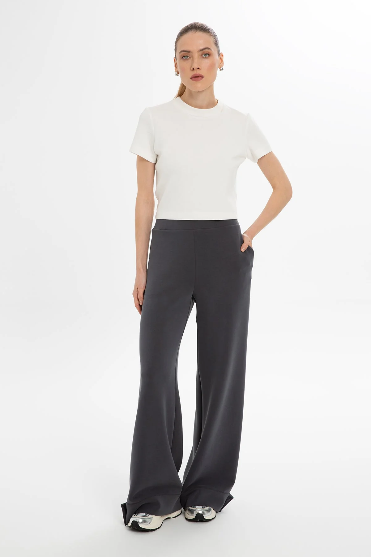Grey Snap-Button Hem Sweatpants