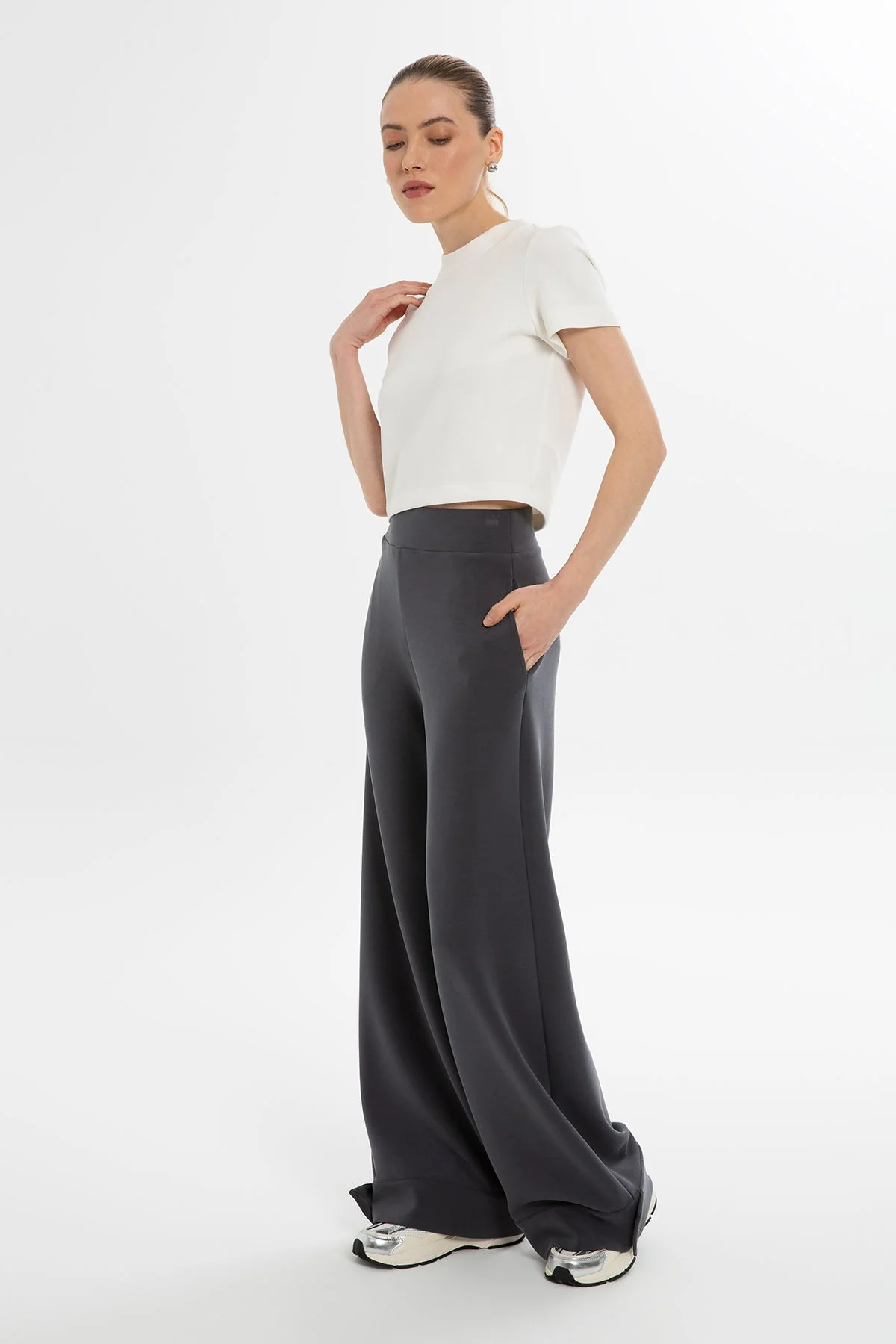 Grey Snap-Button Hem Sweatpants - Image 2