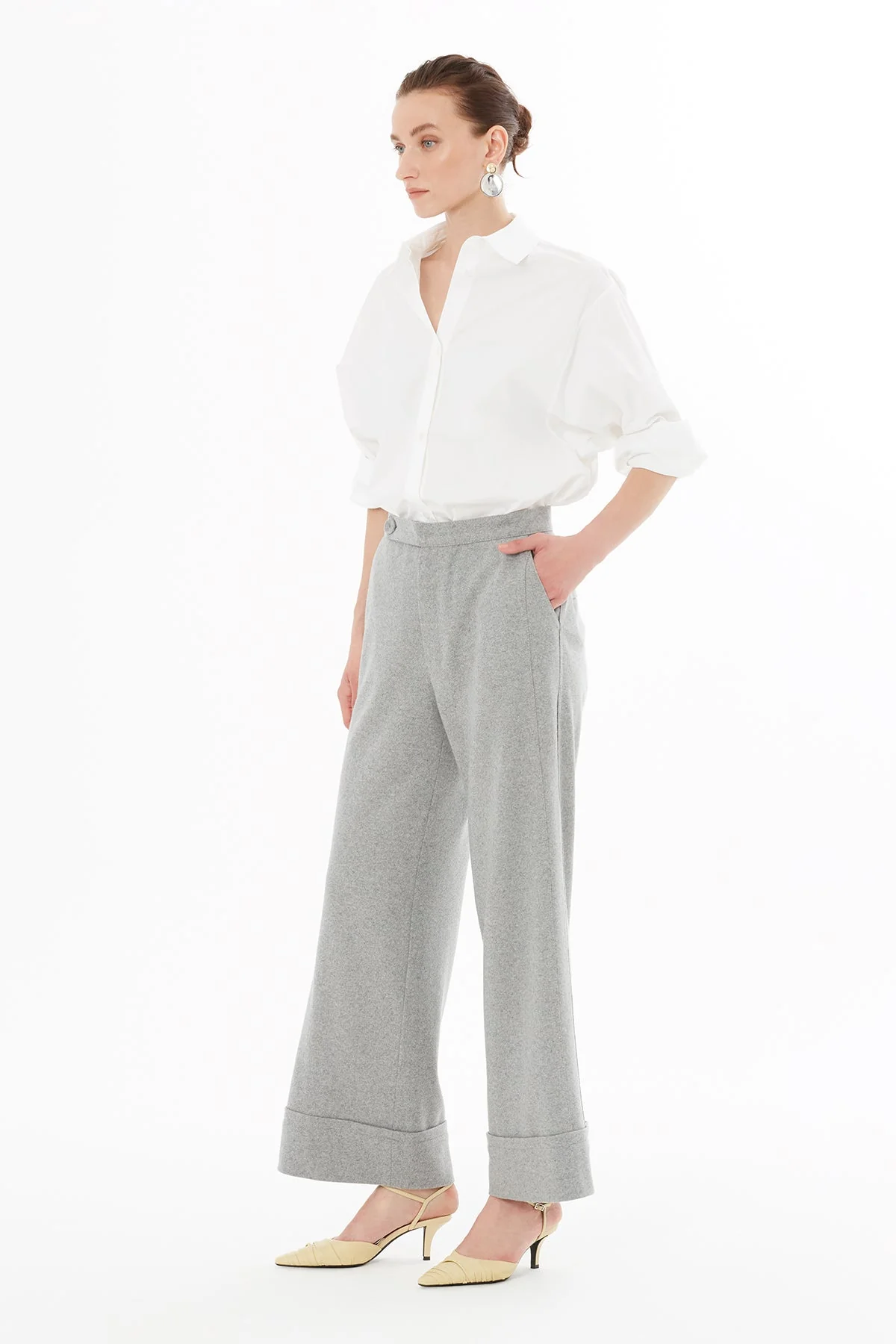 Grey Trousers with Button Detail - Image 2