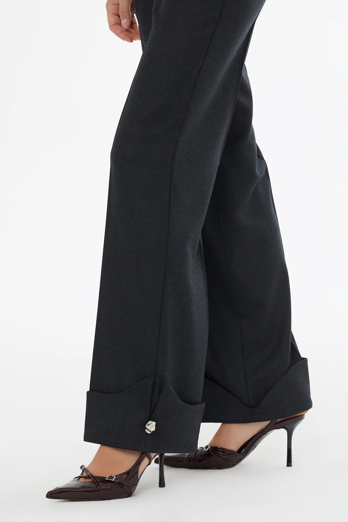 Grey Trousers with Metal-Hem Detail - Image 3