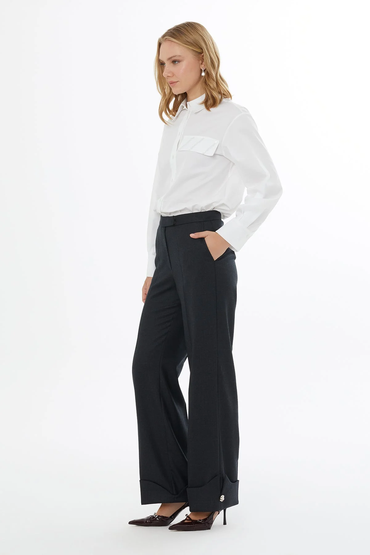 Grey Trousers with Metal-Hem Detail - Image 4