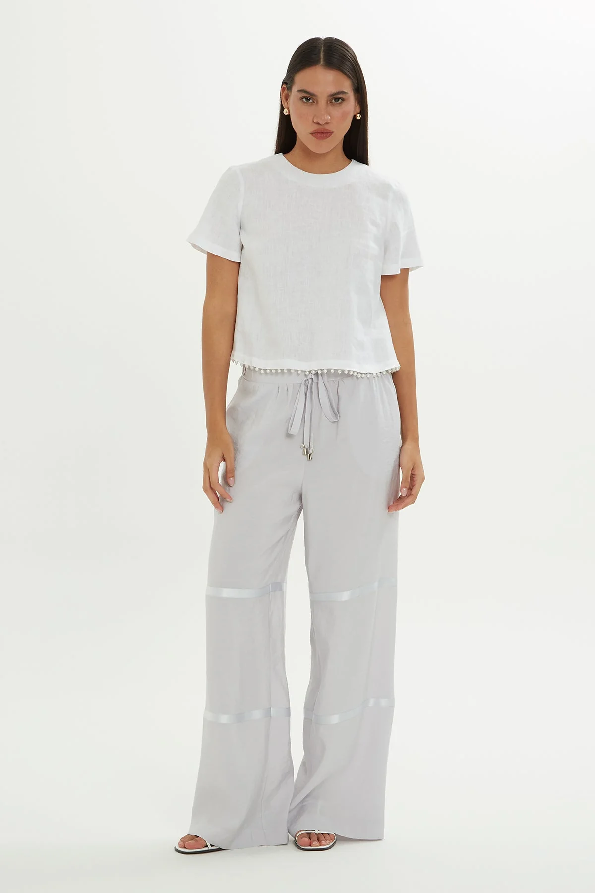 Grey Trousers with Ribbon Detail