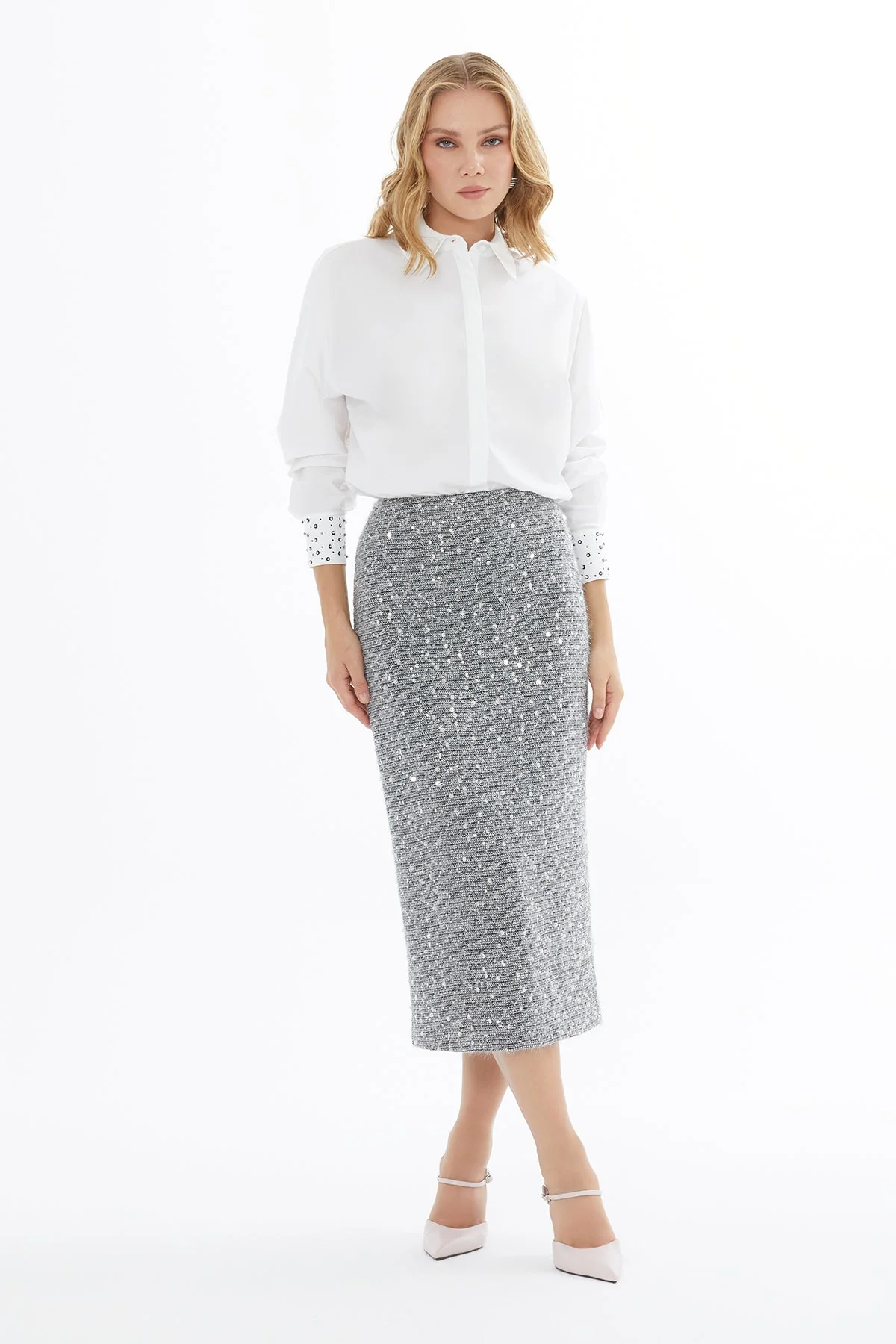 Grey Zip-Up Midi Skirt - Image 3