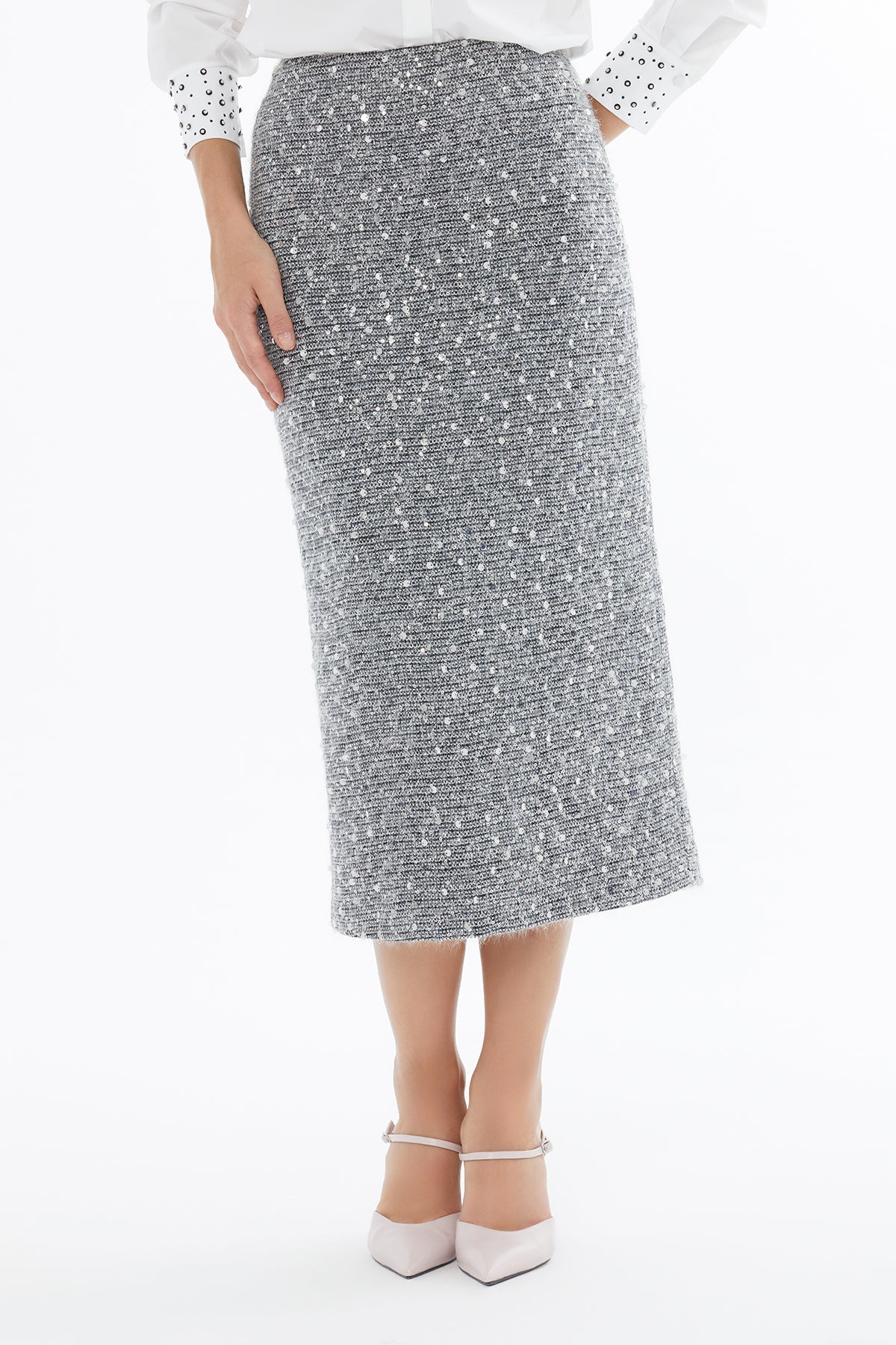 Grey Zip-Up Midi Skirt - Image 7